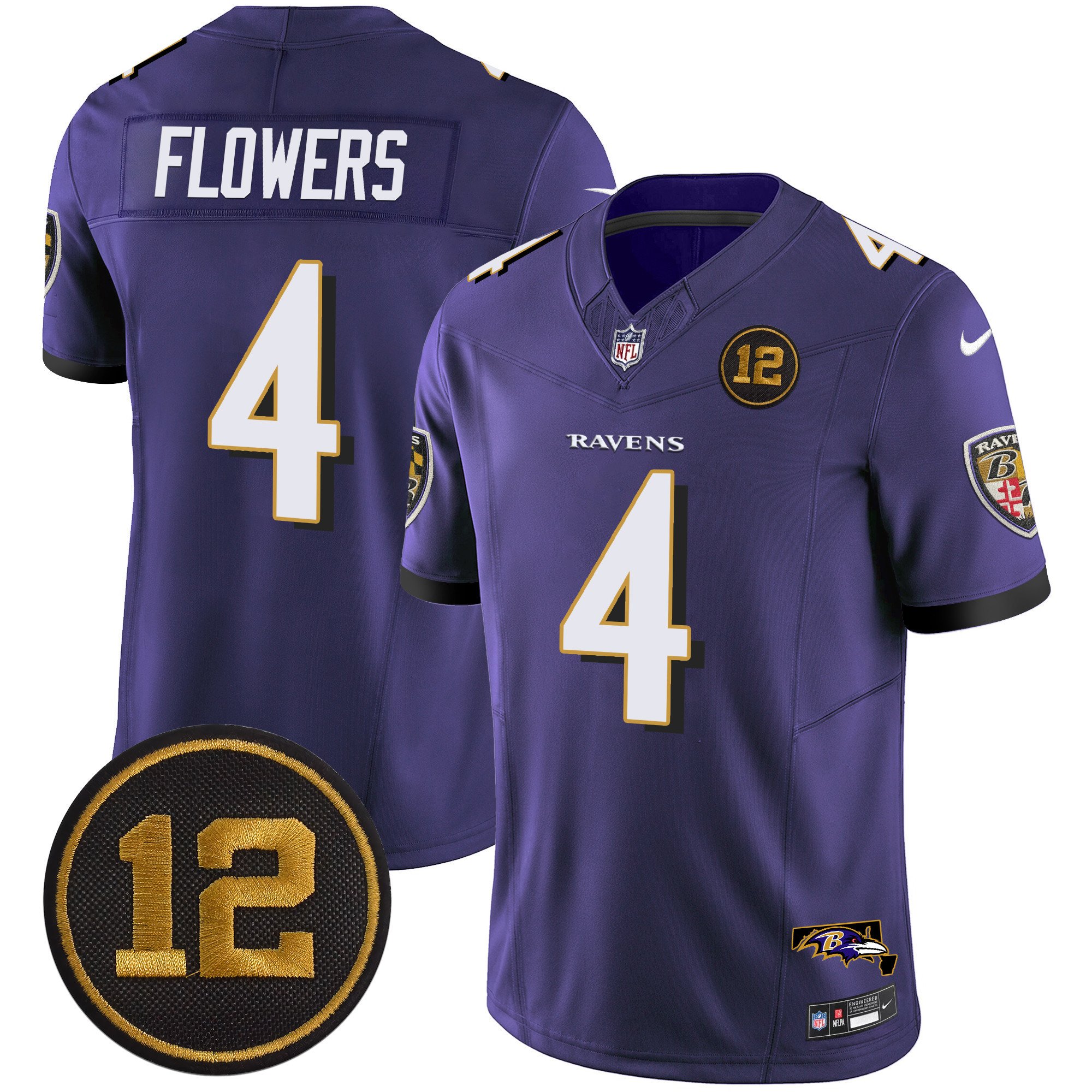 Men's Zay Flowers Baltimore Ravens Jacoby Jones Patch Vapor Limited Purple Jersey - All Stitched