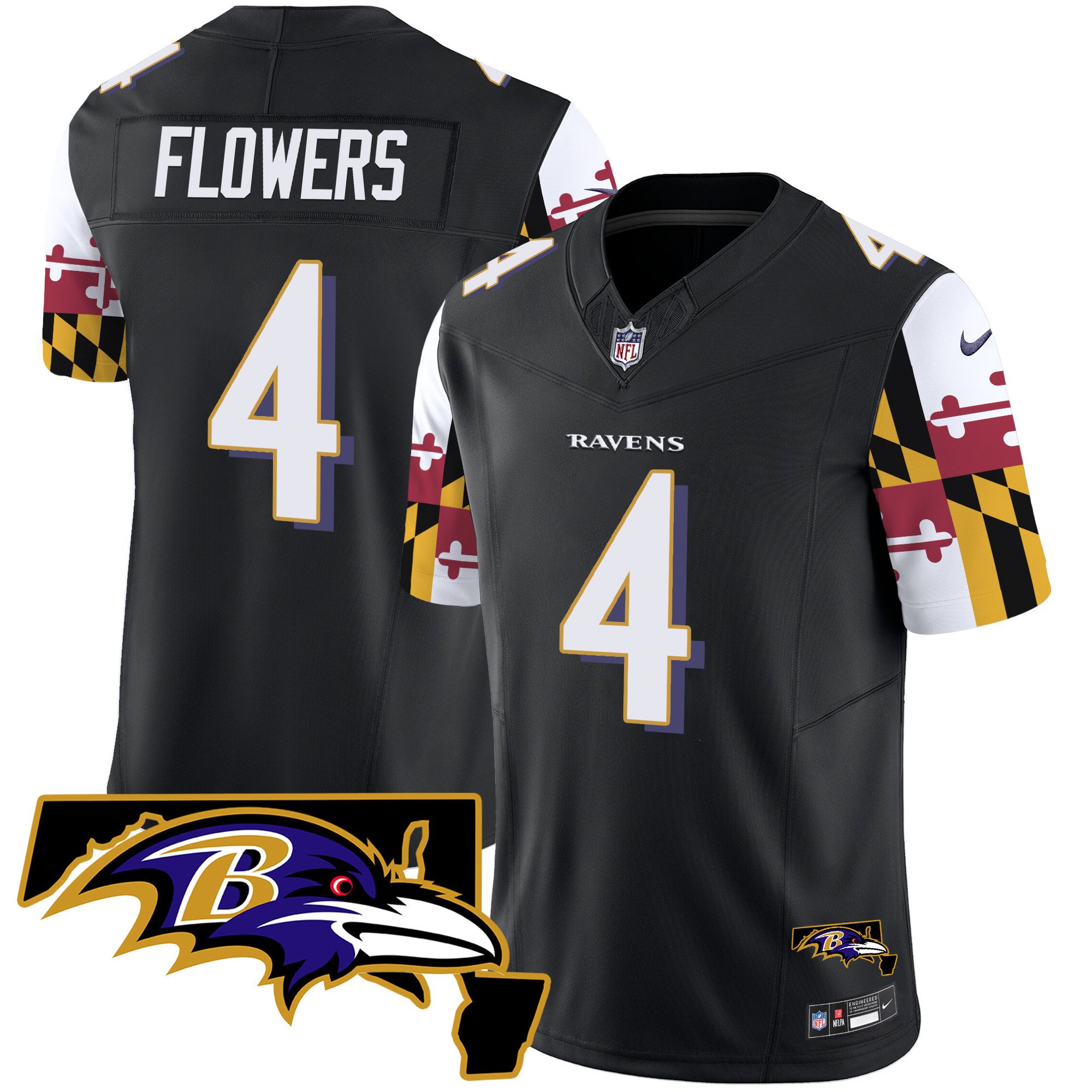Men's Zay Flowers Baltimore Ravens Maryland Flag Vapor Limited Black Jersey V2 - All Stitched