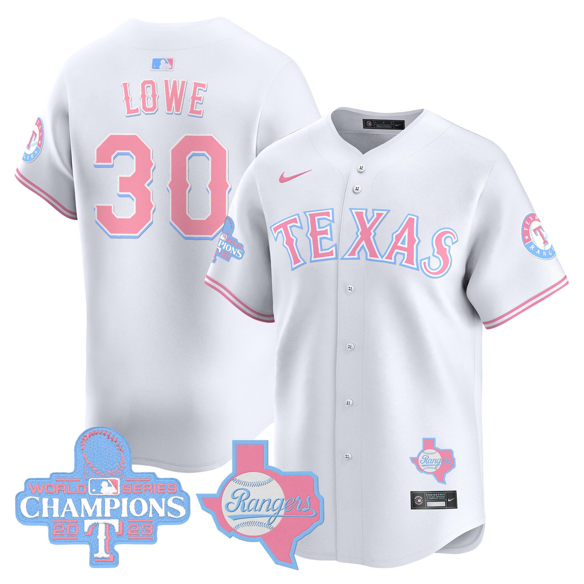 Nathaniel LoweUnisex Texas Rangers Bubblegum Pink Vapor Premier Limited White Jersey - All Stitched