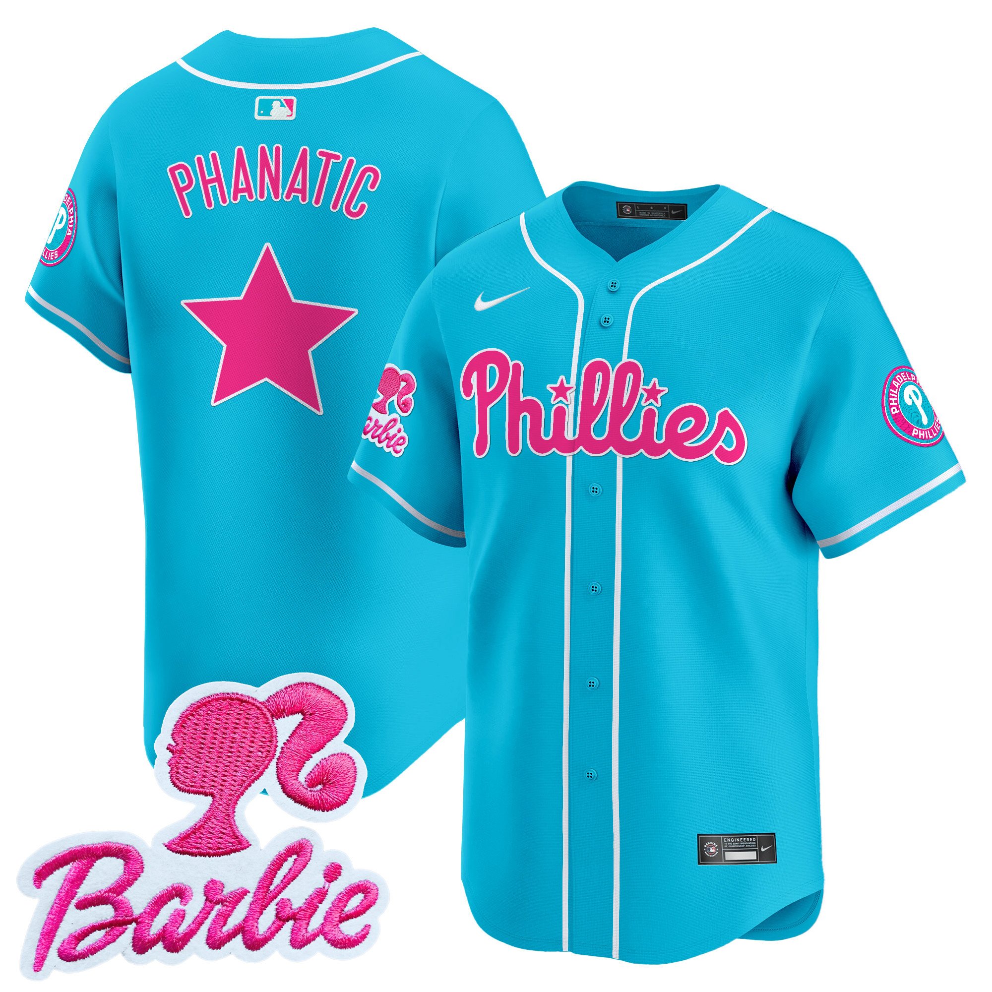 PhanaticUnisex Philadelphia Phillies Barbie Patch Vapor Premier Limited Light Blue Jersey - All Stitched