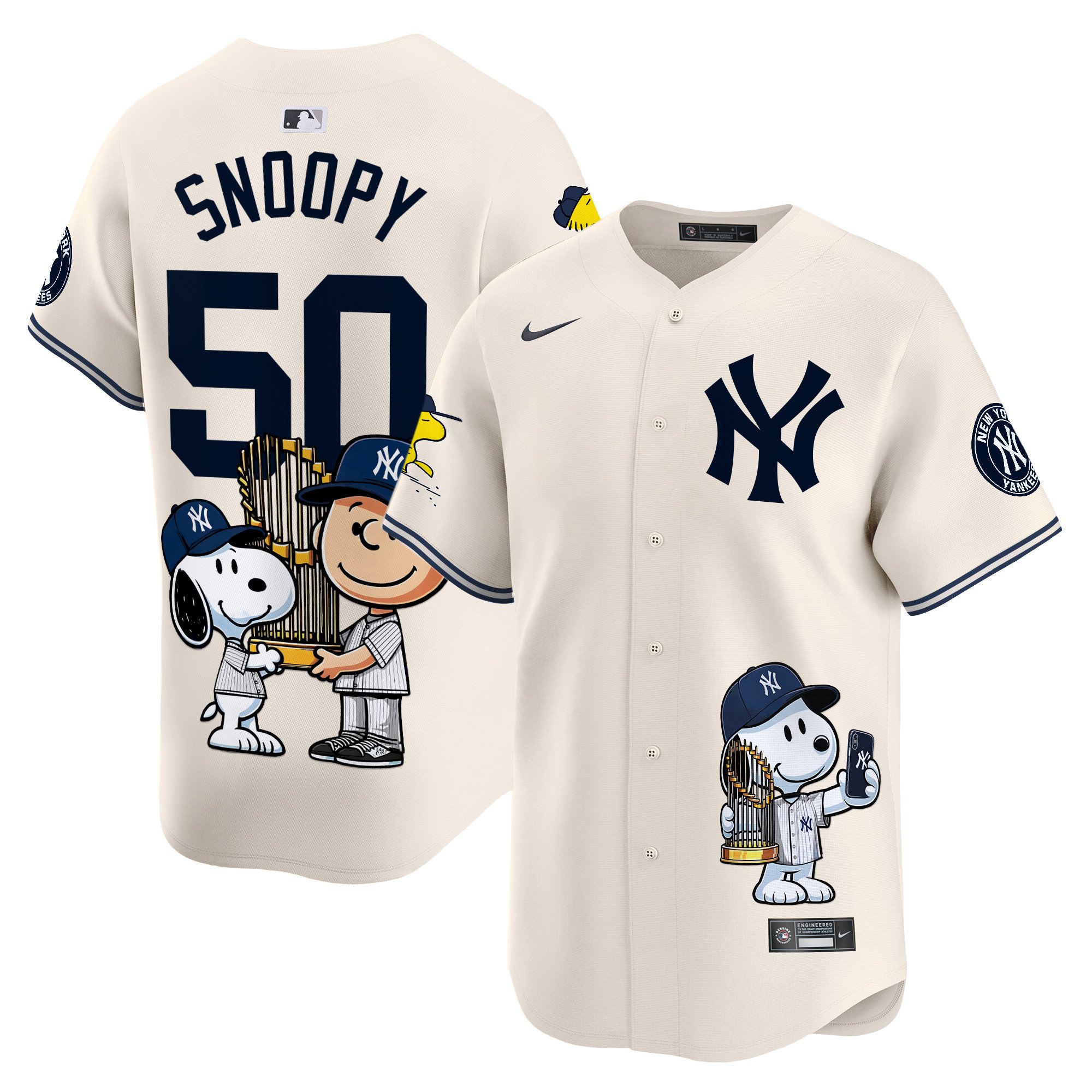 SnoopyUnisex New York Yankees Peanut Snoopy Vapor Premier Limited Cream Jersey - Printed