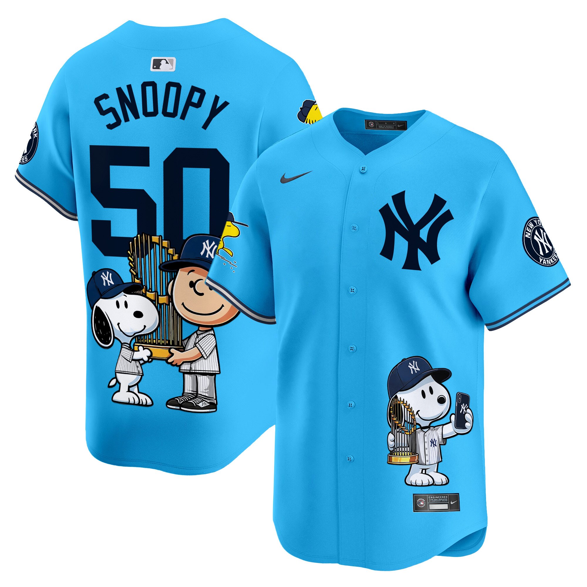 SnoopyUnisex New York Yankees Peanut Snoopy Vapor Premier Limited Light Blue Jersey - Printed
