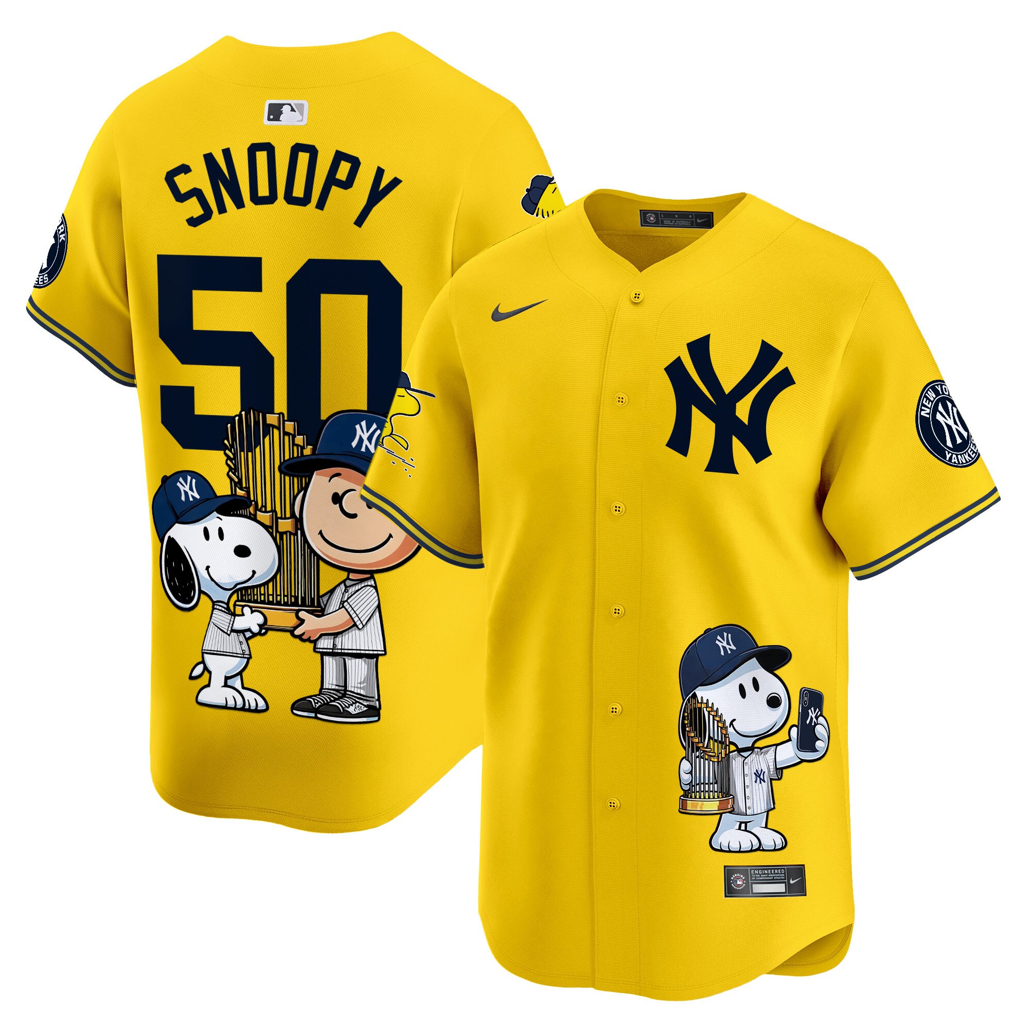SnoopyUnisex New York Yankees Peanut Snoopy Vapor Premier Limited Yellow Jersey - Printed