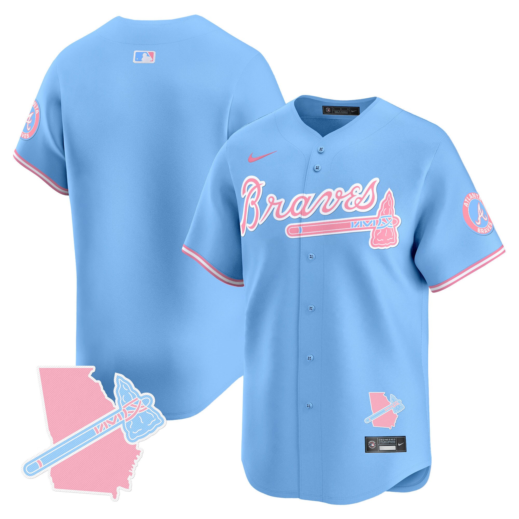 Unisex Atlanta Braves Bubblegum Pink Vapor Premier Limited Light Blue Jersey - All Stitched