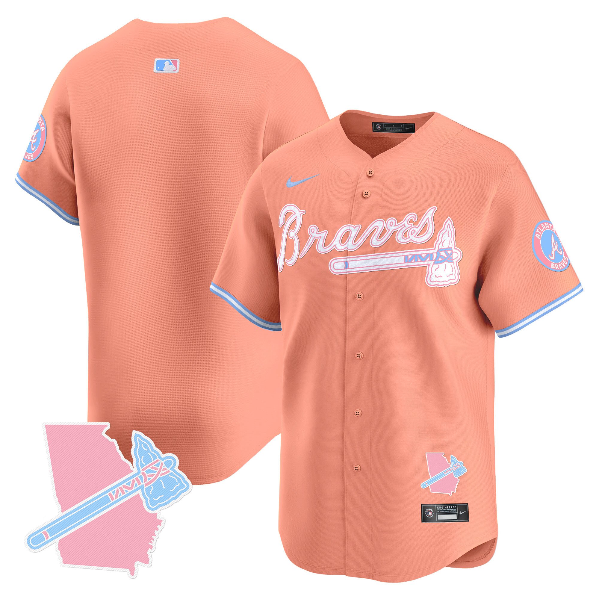Unisex Atlanta Braves Bubblegum Pink Vapor Premier Limited Peach Jersey - All Stitched
