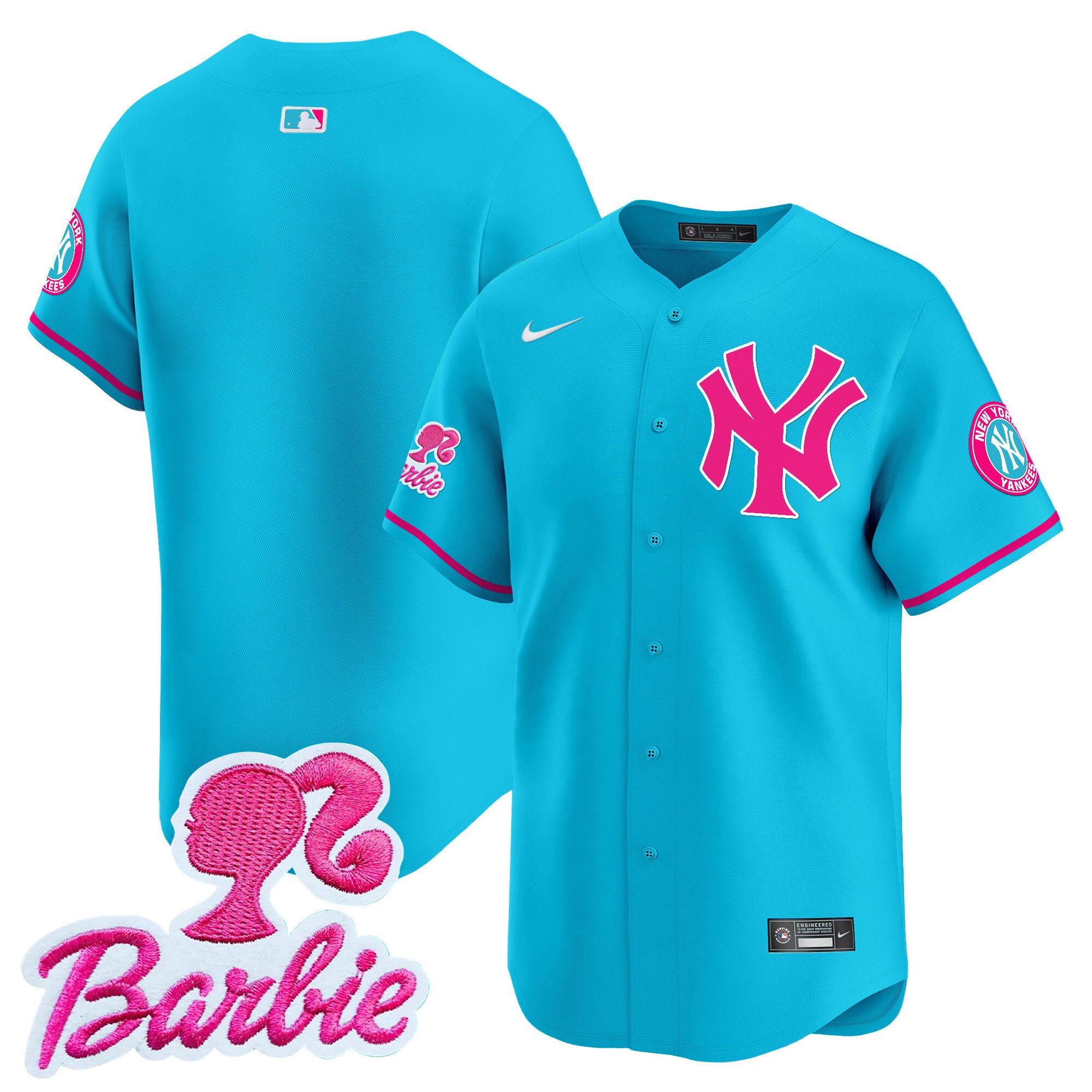 Unisex New York Yankees Barbie Patch Vapor Premier Limited Light Blue Jersey - All Stitched