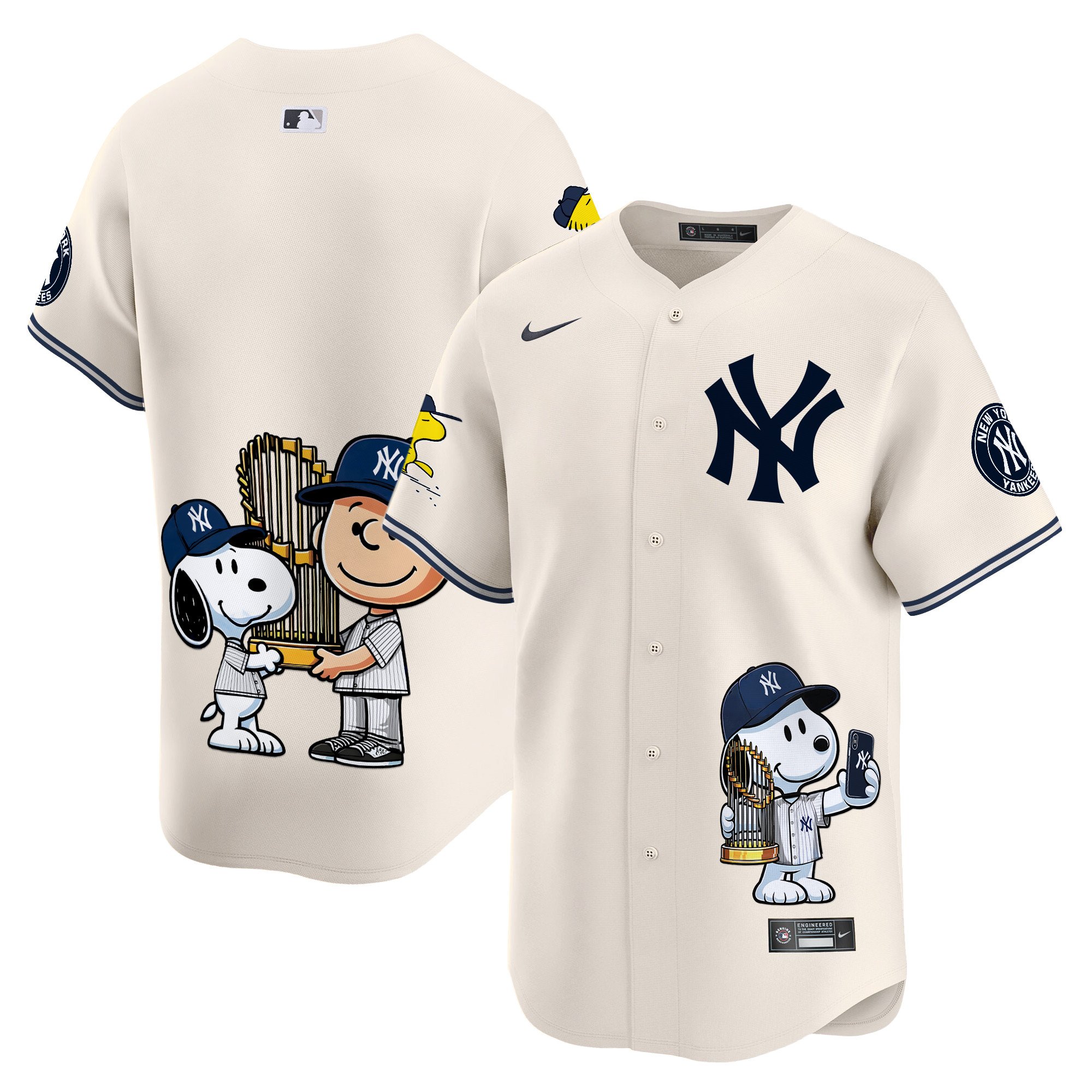 Unisex New York Yankees Peanut Snoopy Vapor Premier Limited Cream Jersey - Printed