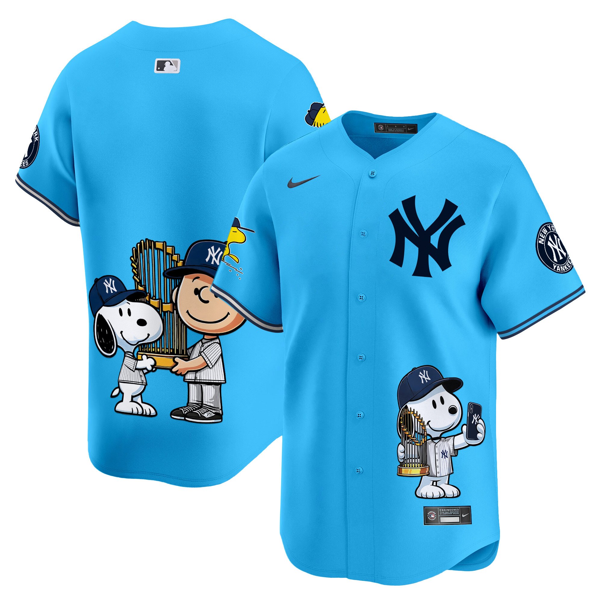 Unisex New York Yankees Peanut Snoopy Vapor Premier Limited Light Blue Jersey - Printed