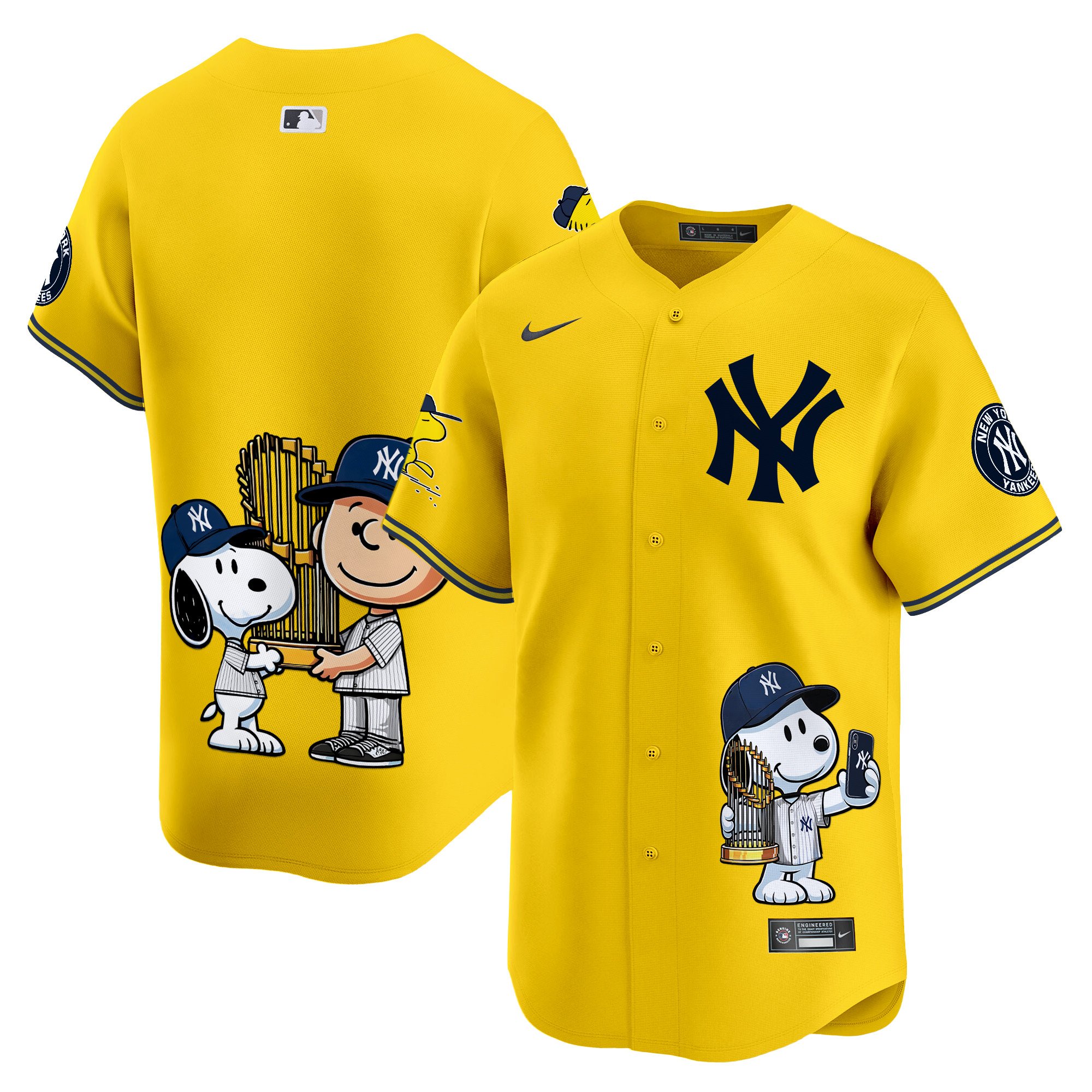 Unisex New York Yankees Peanut Snoopy Vapor Premier Limited Yellow Jersey - Printed