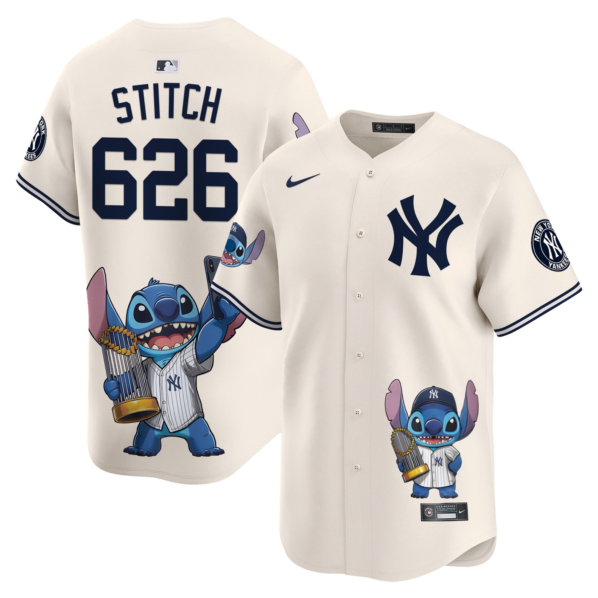 Unisex Yankee Lilo And Stitch Vapor Premier Limited Cream Houston Astros Jersey - Printed