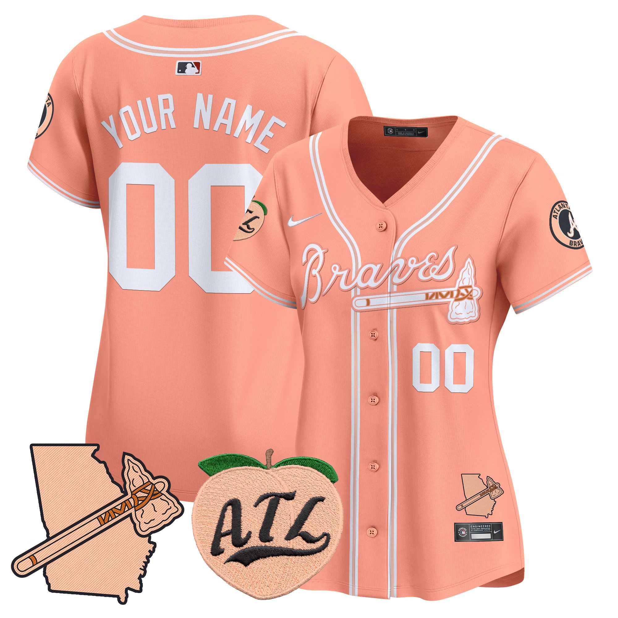 Women Atlanta Braves Peach Vapor Premier Limited Custom Peach Jersey - All Stitched