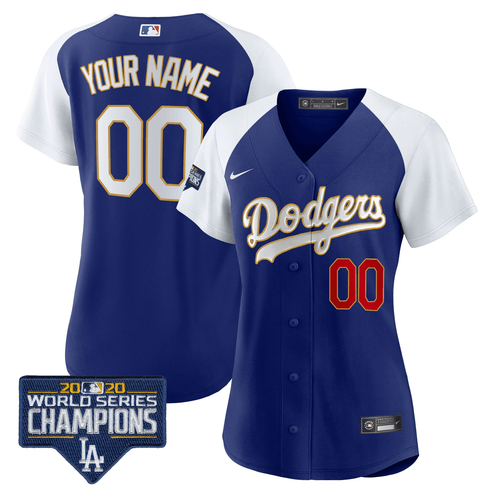 Women Los Angeles Dodgers World Series Champions Patch Flex Base Custom Alternate Gold Royal Jersey - All Stitched