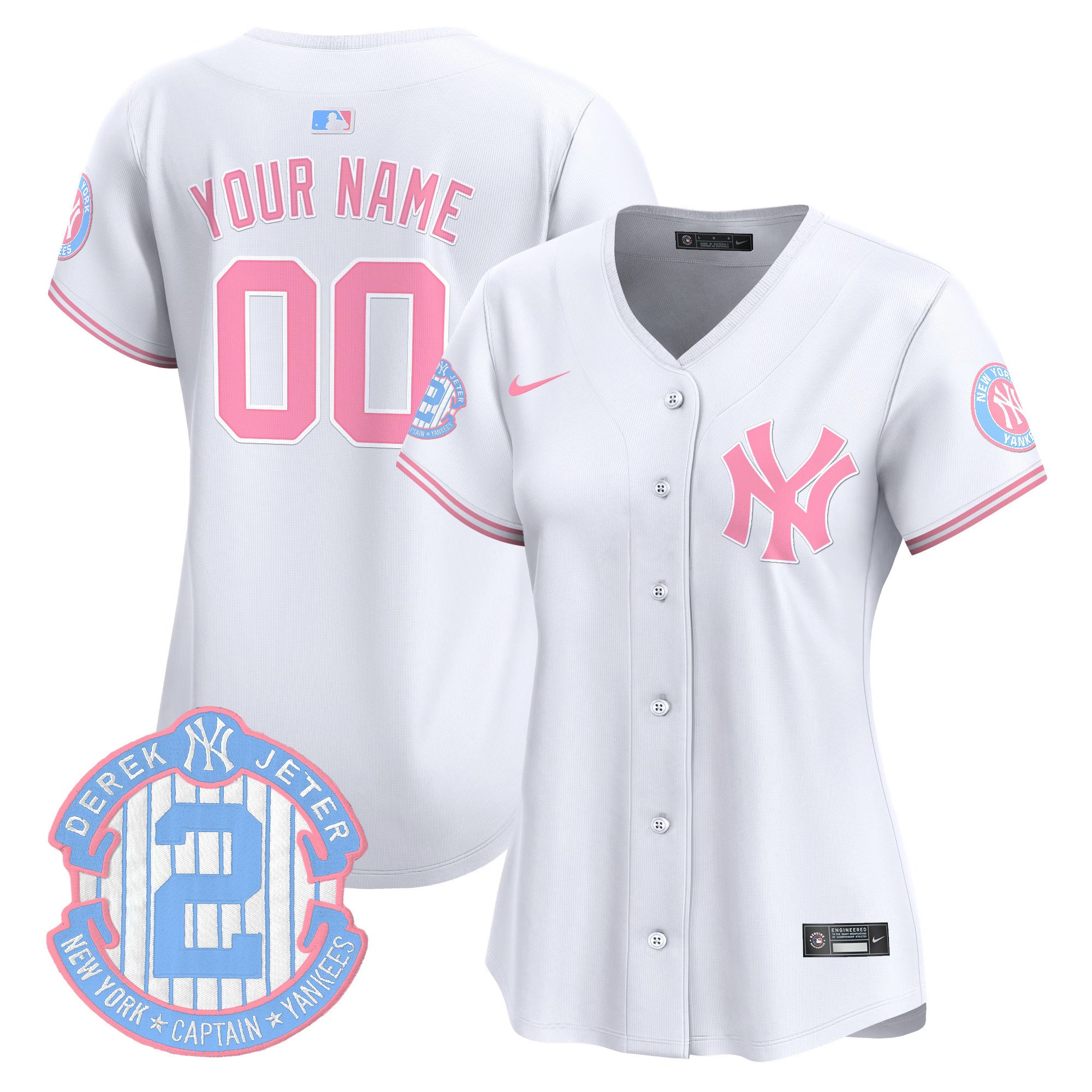 Women New York Yankees Bubblegum Pink Vapor Premier Limited Custom White Jersey - All Stitched