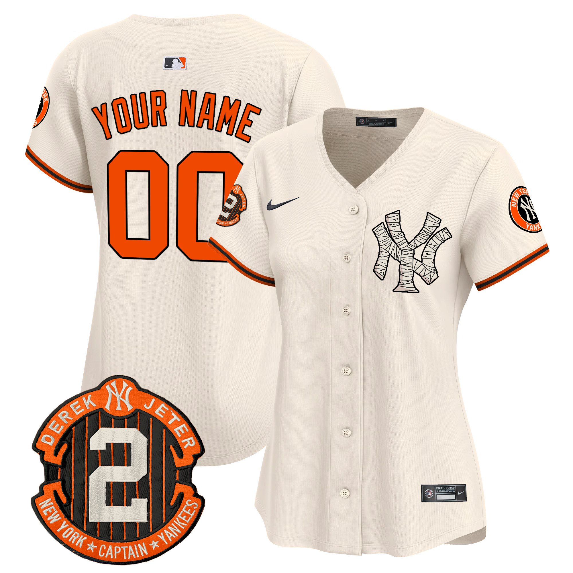 Women New York Yankees Halloween Vapor Premier Limited Custom Cream Jersey - All Stitched