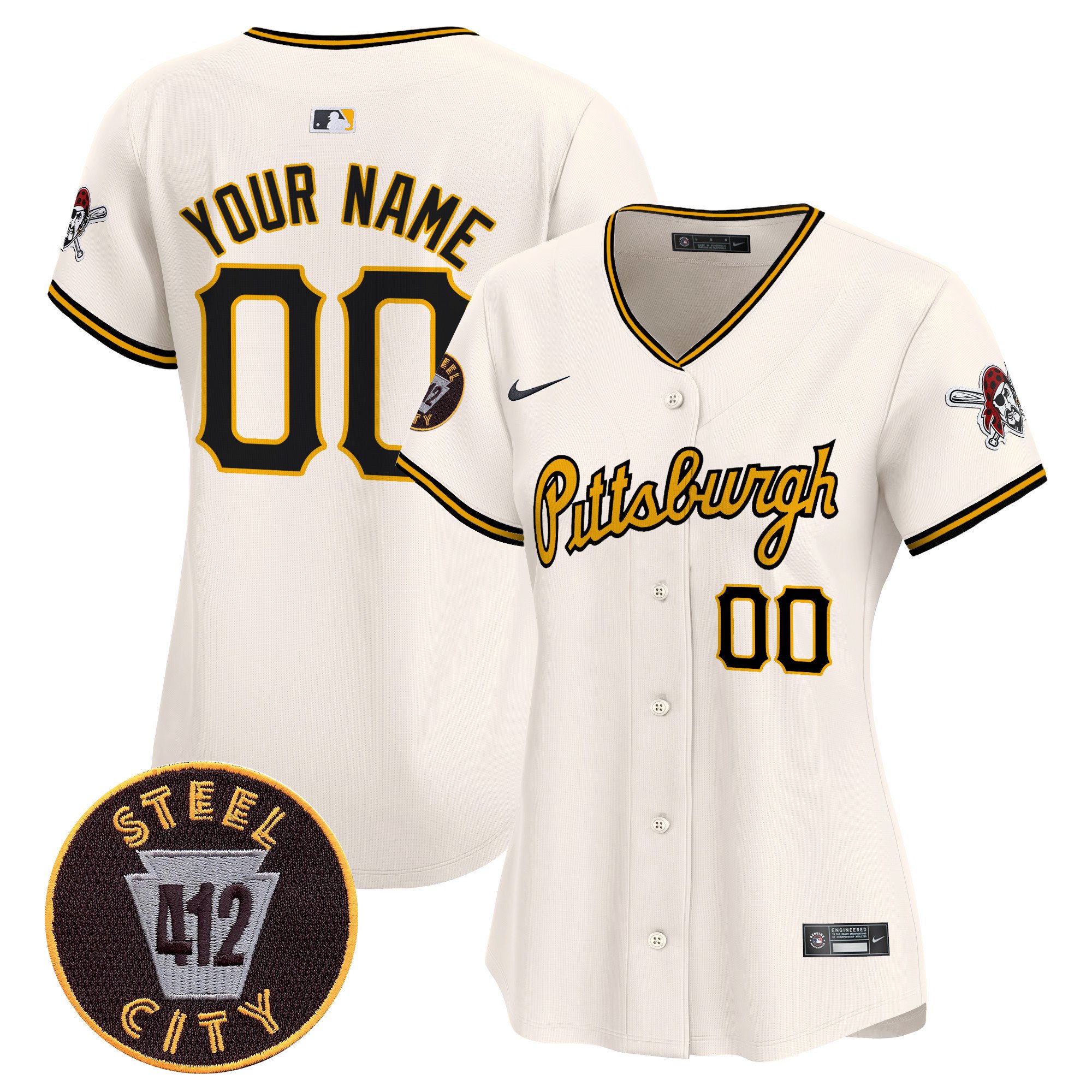 Women Pittsburgh Pirates 412 Patch Vapor Premier Limited Custom Cream Jersey V4 - All Stitched