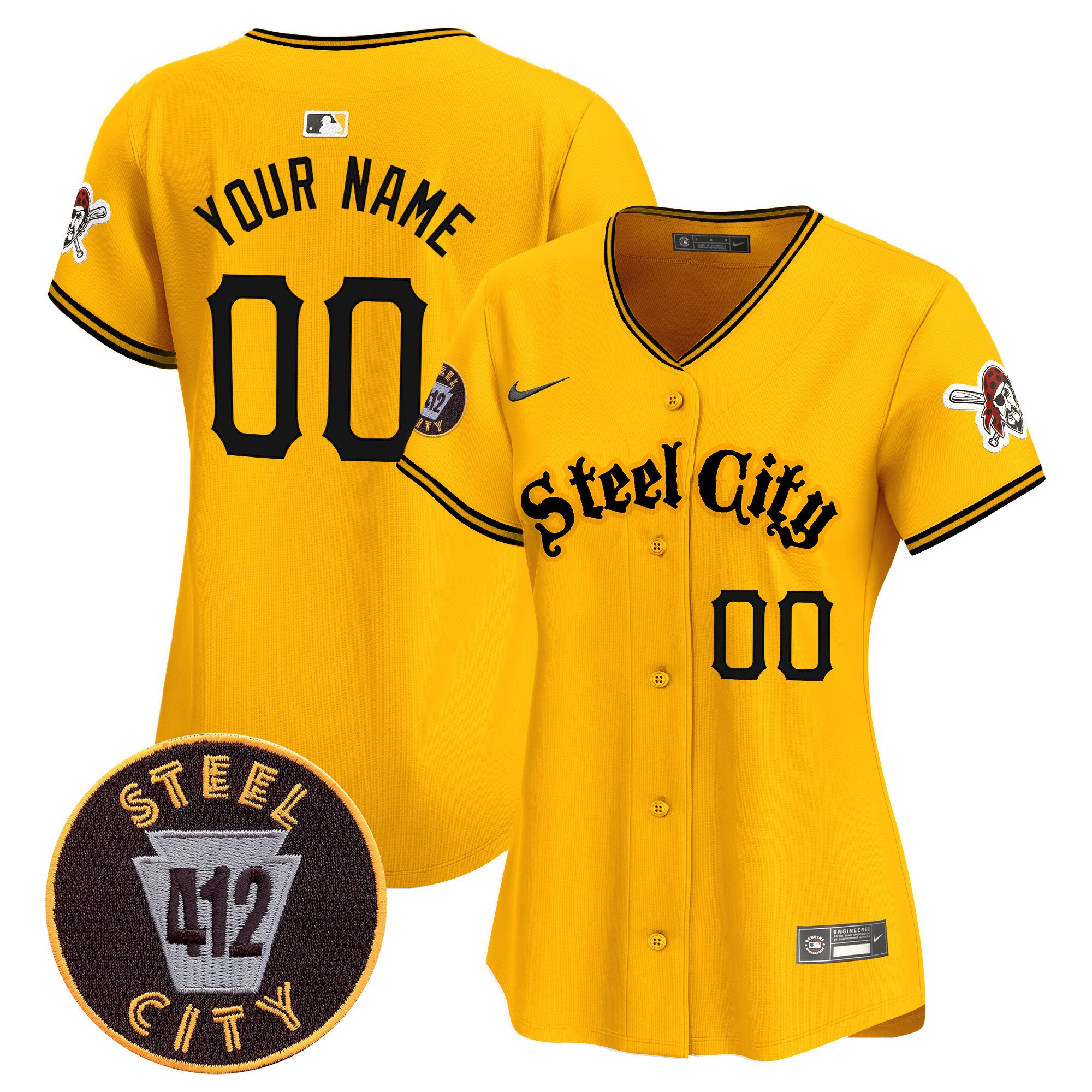 Women Pittsburgh Pirates 412 Patch Vapor Premier Limited Custom Gold Jersey V5 - All Stitched