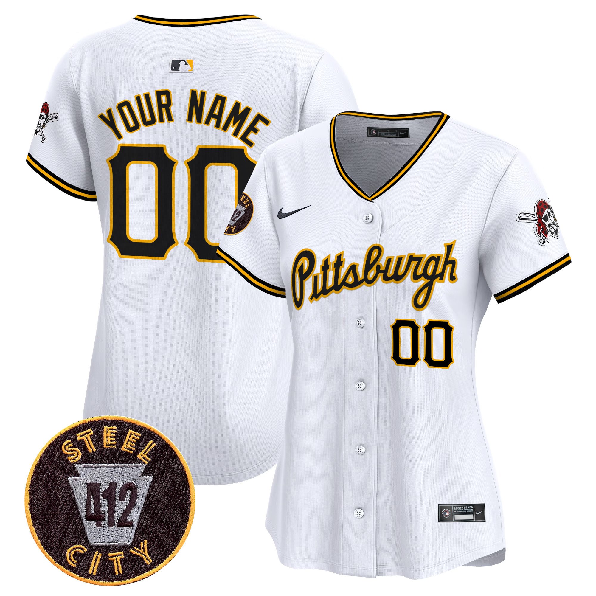Women Pittsburgh Pirates 412 Patch Vapor Premier Limited Custom White Jersey V4 - All Stitched