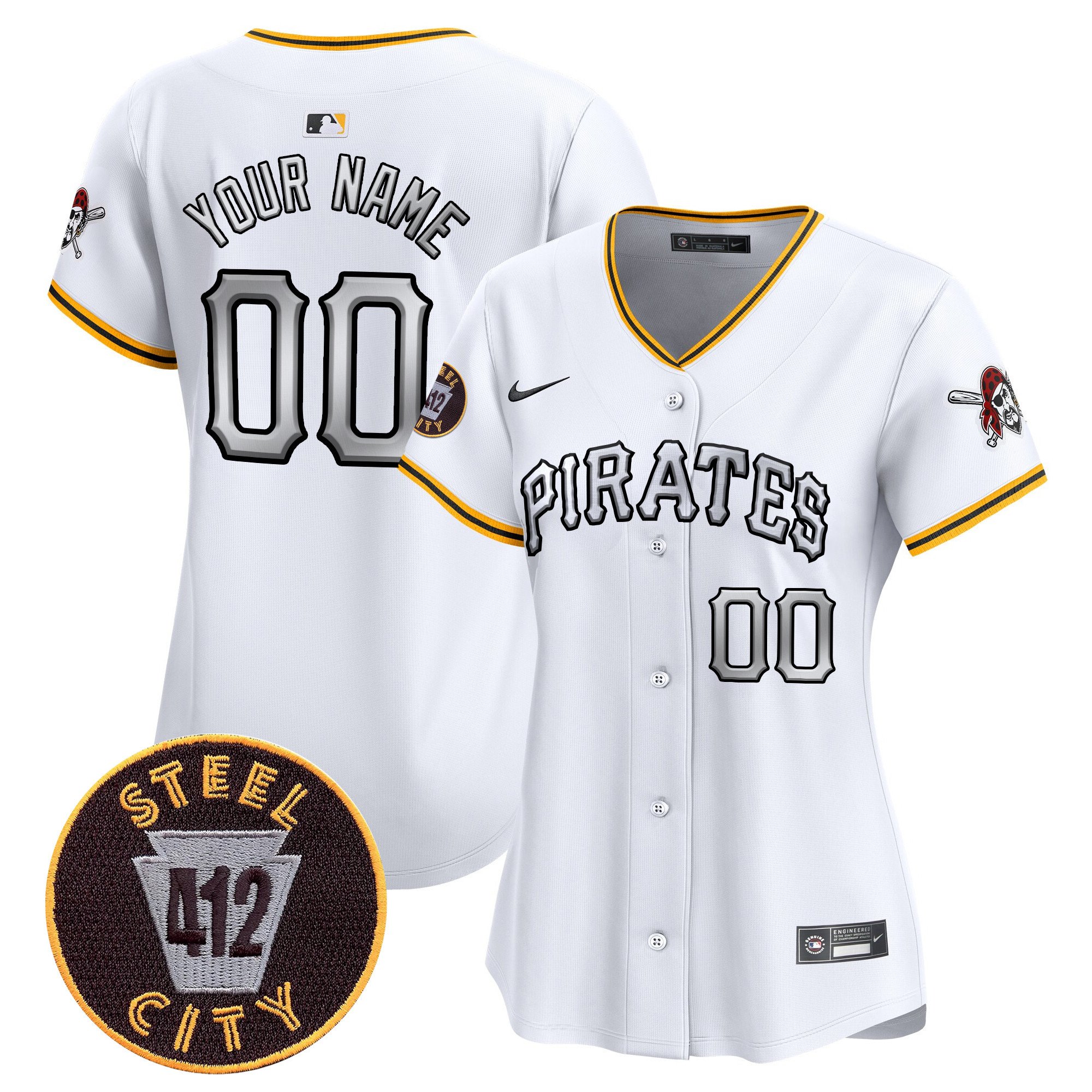 Women Pittsburgh Pirates 412 Patch Vapor Premier Limited Custom White Jersey V6 - All Stitched