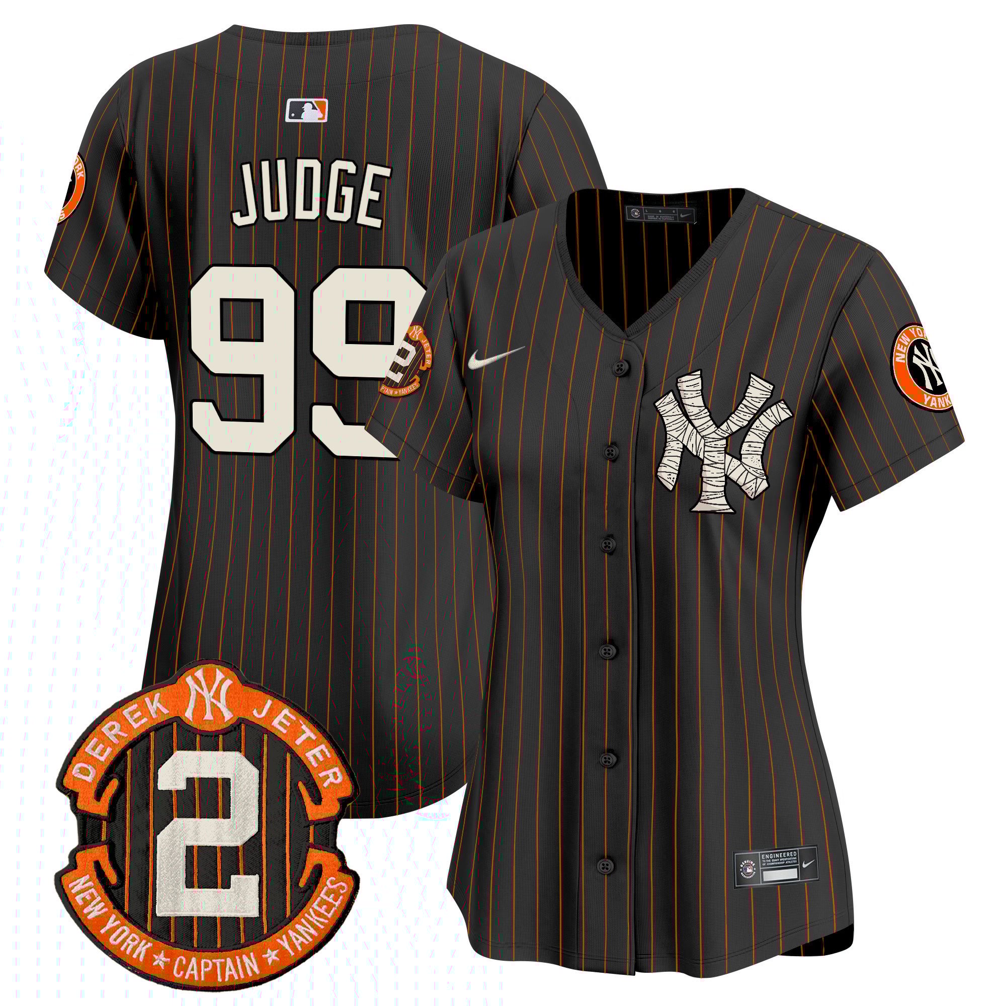 Women's Aaron Judge New York Yankees Halloween Vapor Premier Limited Black Pinstripe Jersey - All Stitched