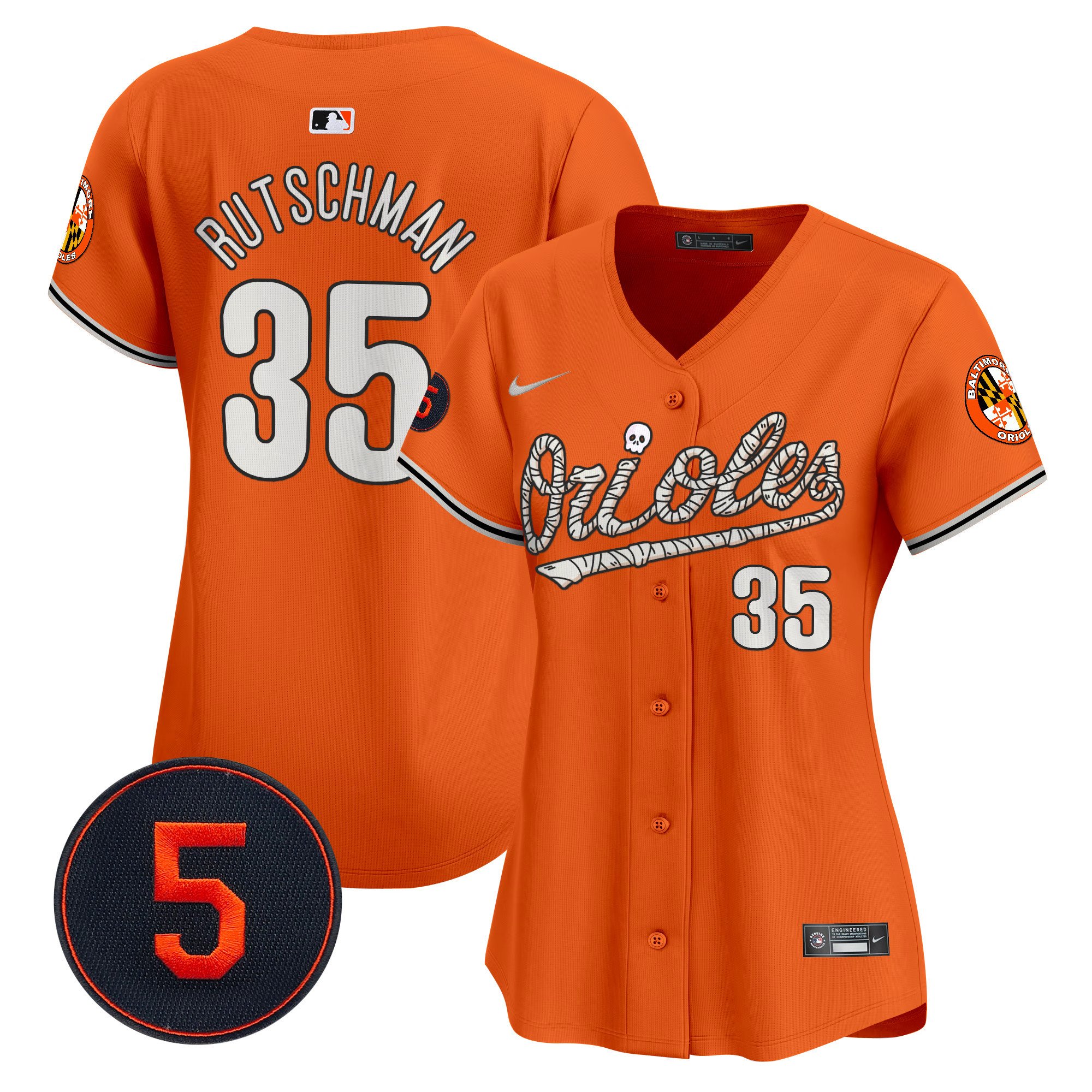 Women's Adley Rutschman Baltimore Orioles Halloween Vapor Premier Limited Orange Jersey - All Stitched