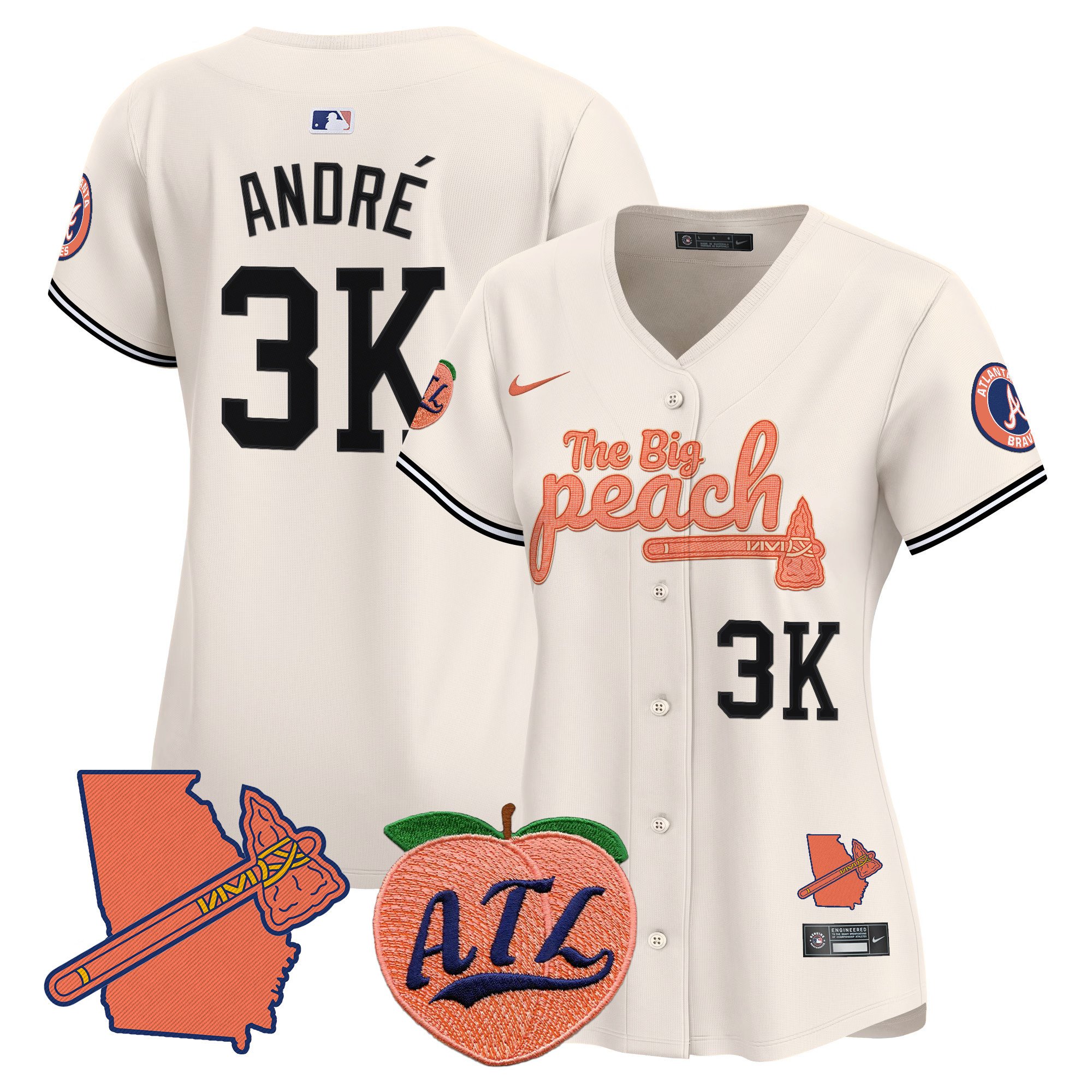 Women's AndrÃˆ Atlanta Braves The Big Peach Vapor Premier Limited Cream Jersey V2 - All Stitched