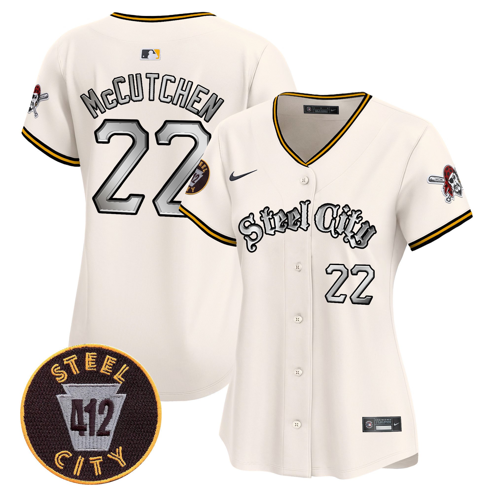 Women's Andrew McCutchen Pittsburgh Pirates 412 Patch Vapor Premier Limited Cream Jersey V2 - All Stitched