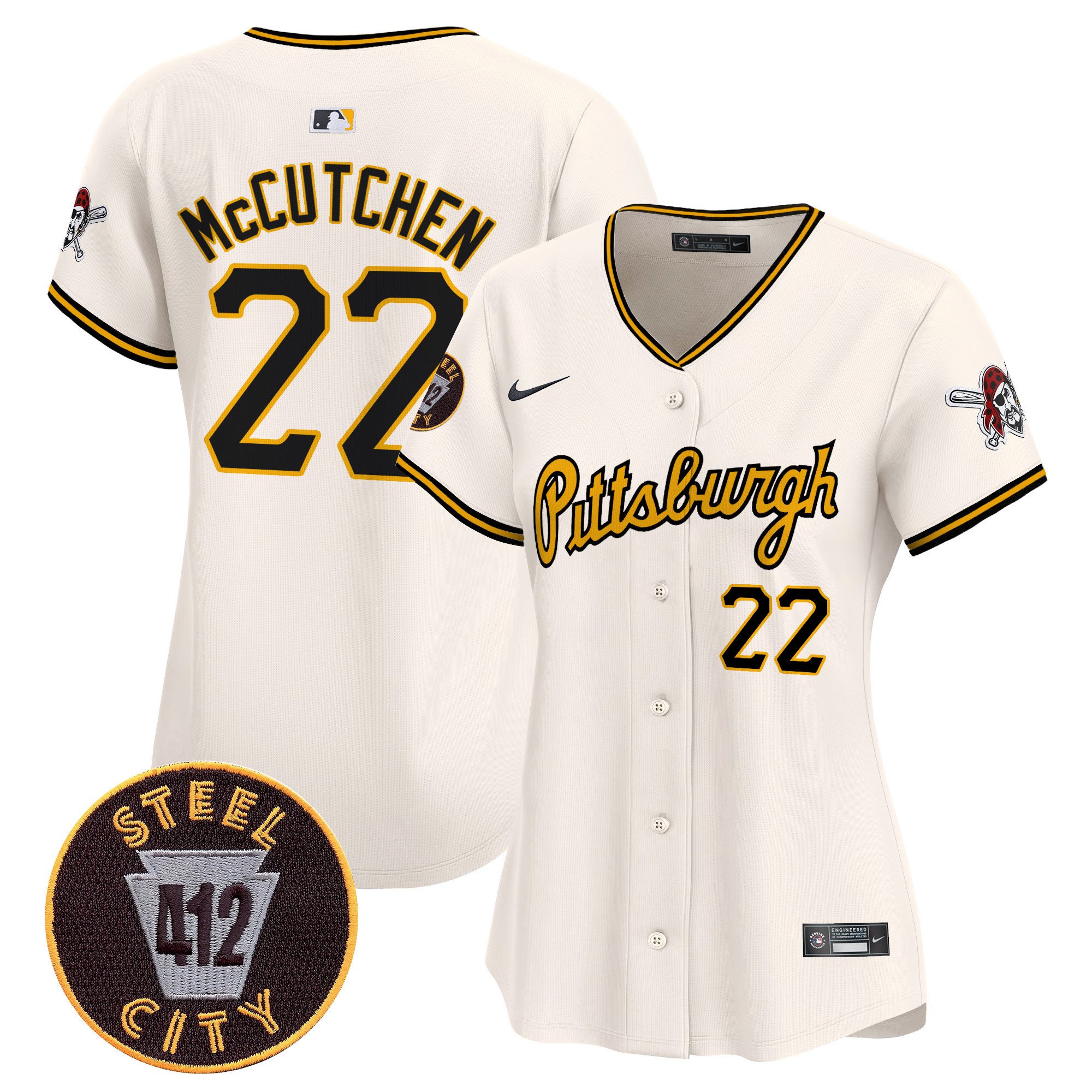 Women's Andrew McCutchen Pittsburgh Pirates 412 Patch Vapor Premier Limited Cream Jersey V4 - All Stitched