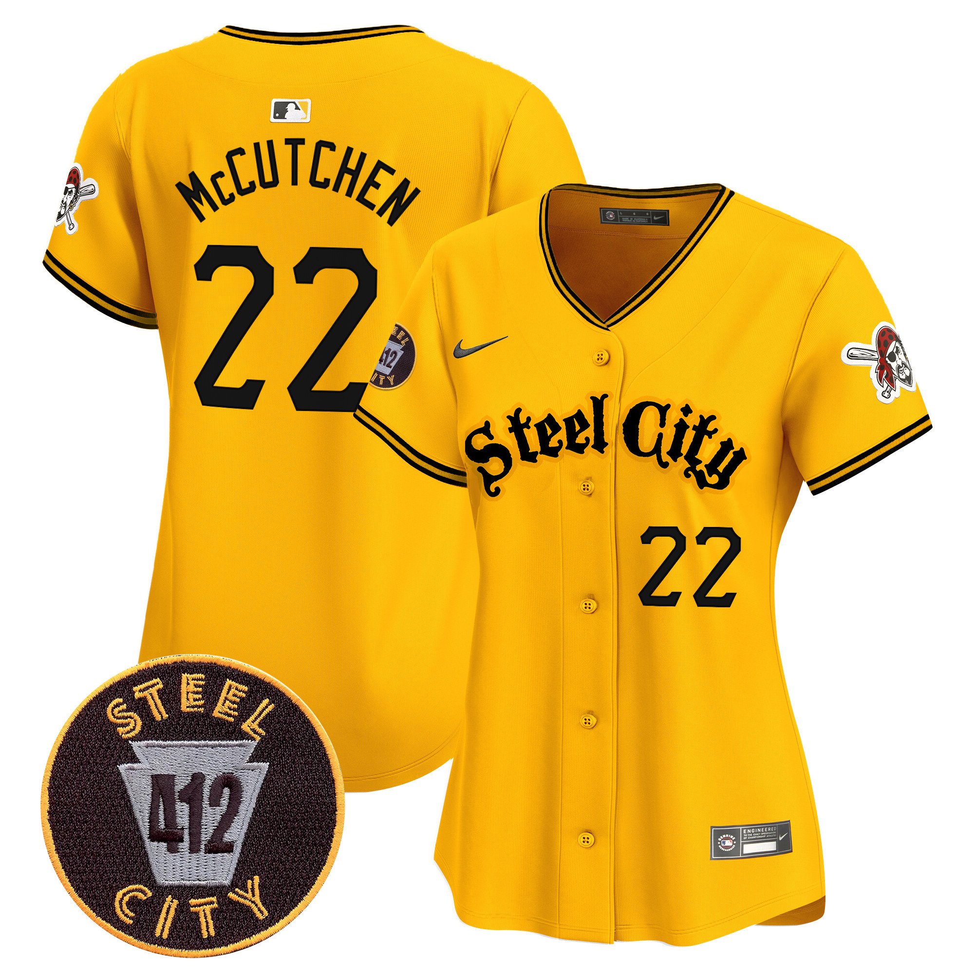 Women's Andrew McCutchen Pittsburgh Pirates 412 Patch Vapor Premier Limited Gold Jersey - All Stitched