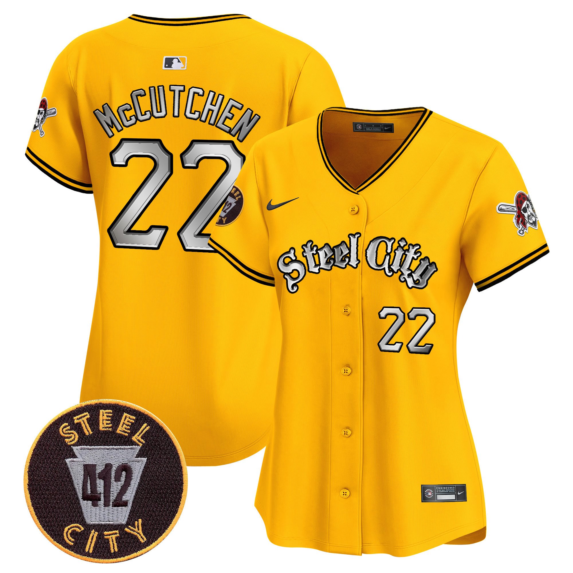 Women's Andrew McCutchen Pittsburgh Pirates 412 Patch Vapor Premier Limited Gold Jersey V2 - All Stitched