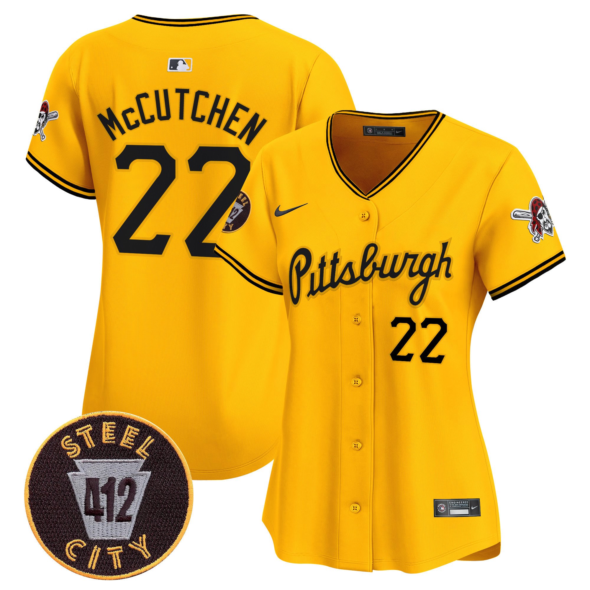 Women's Andrew McCutchen Pittsburgh Pirates 412 Patch Vapor Premier Limited Gold Jersey V4 - All Stitched