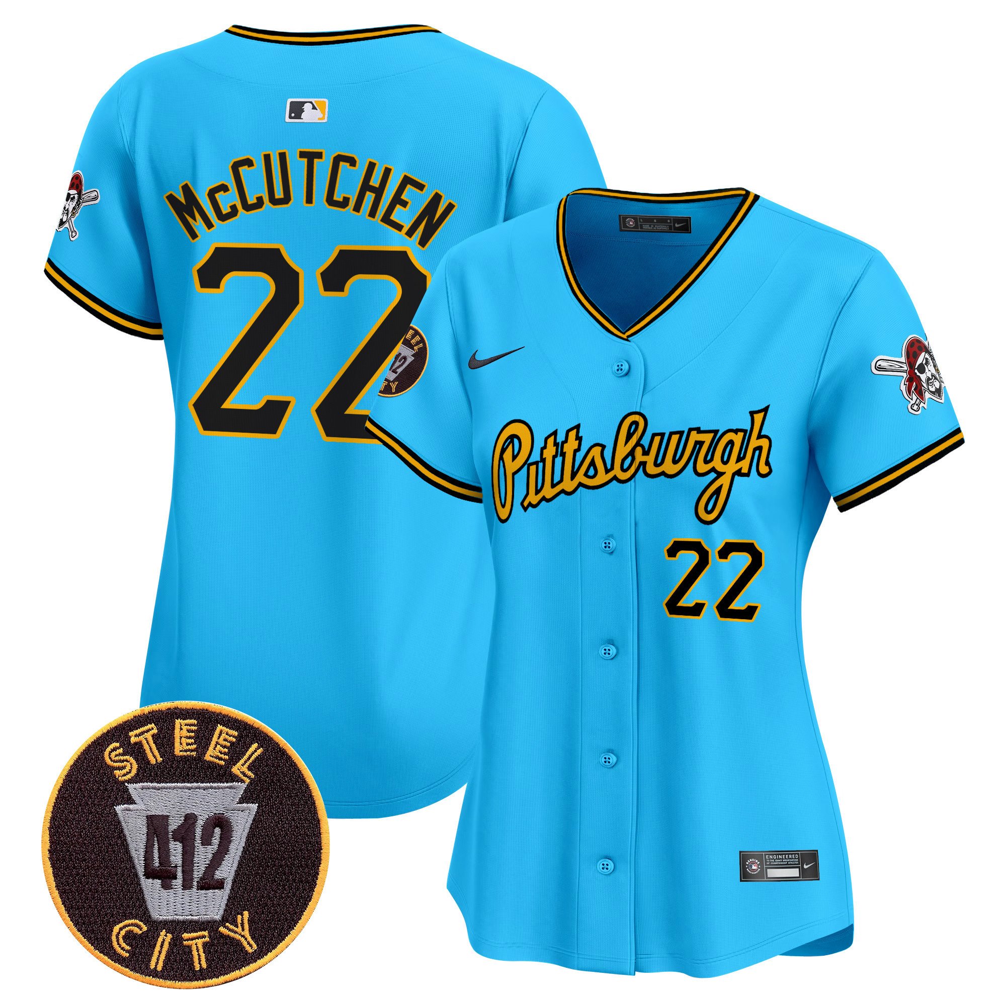 Women's Andrew McCutchen Pittsburgh Pirates 412 Patch Vapor Premier Limited Light Blue Jersey V4 - All Stitched