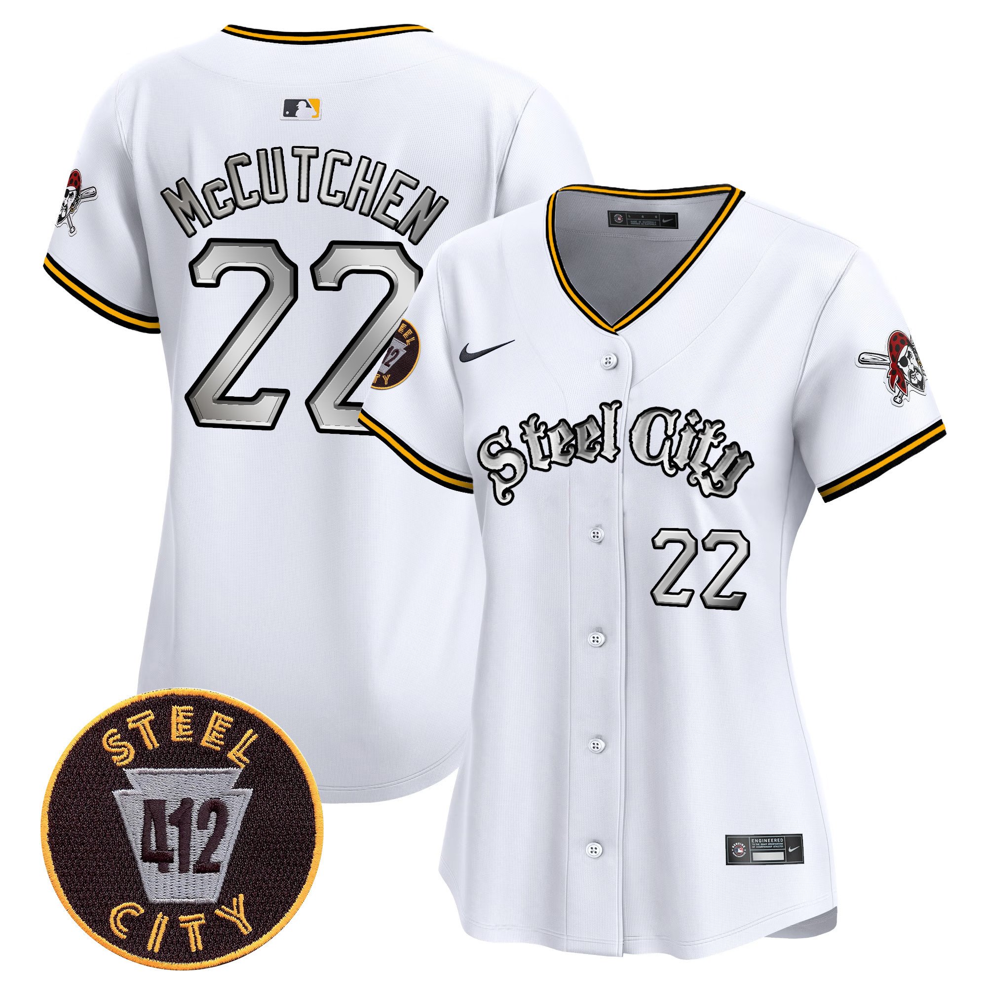 Women's Andrew McCutchen Pittsburgh Pirates 412 Patch Vapor Premier Limited White Jersey V2 - All Stitched