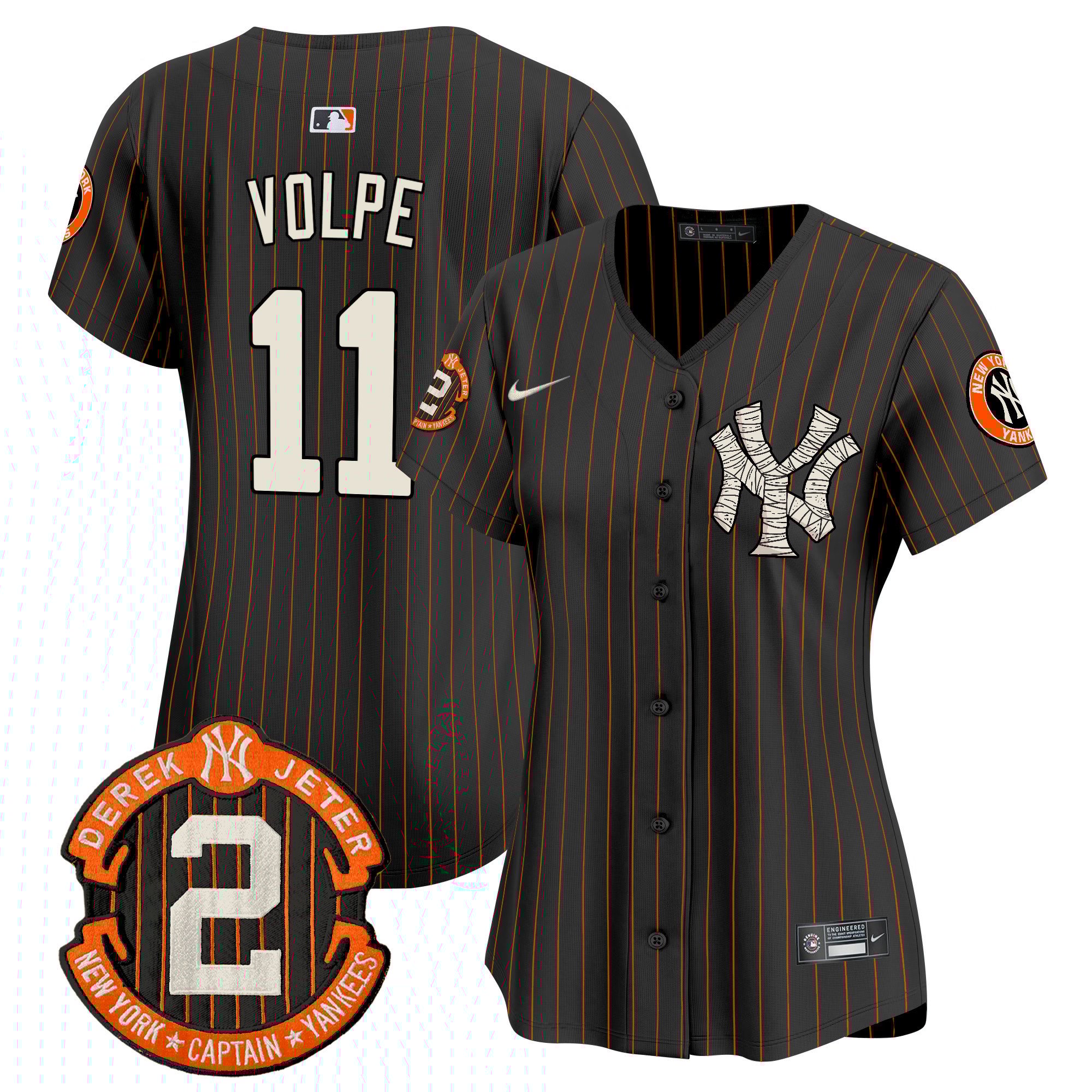Women's Anthony Volpe New York Yankees Halloween Vapor Premier Limited Black Pinstripe Jersey - All Stitched