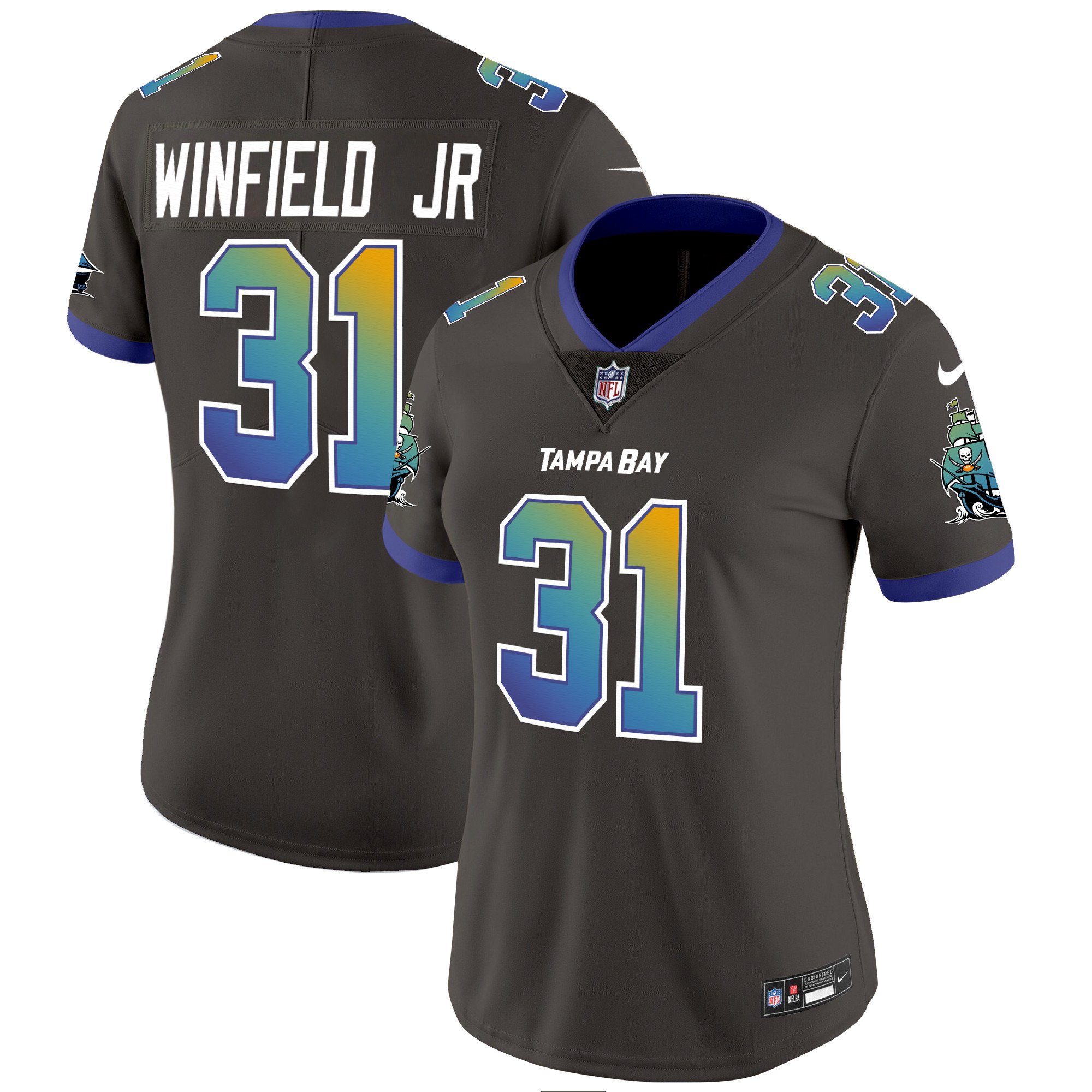 Women's Antoine Winfield Jr. Tampa Bay Buccaneers "Tampa City" Vapor Limited Pewter Jersey - All Stitched