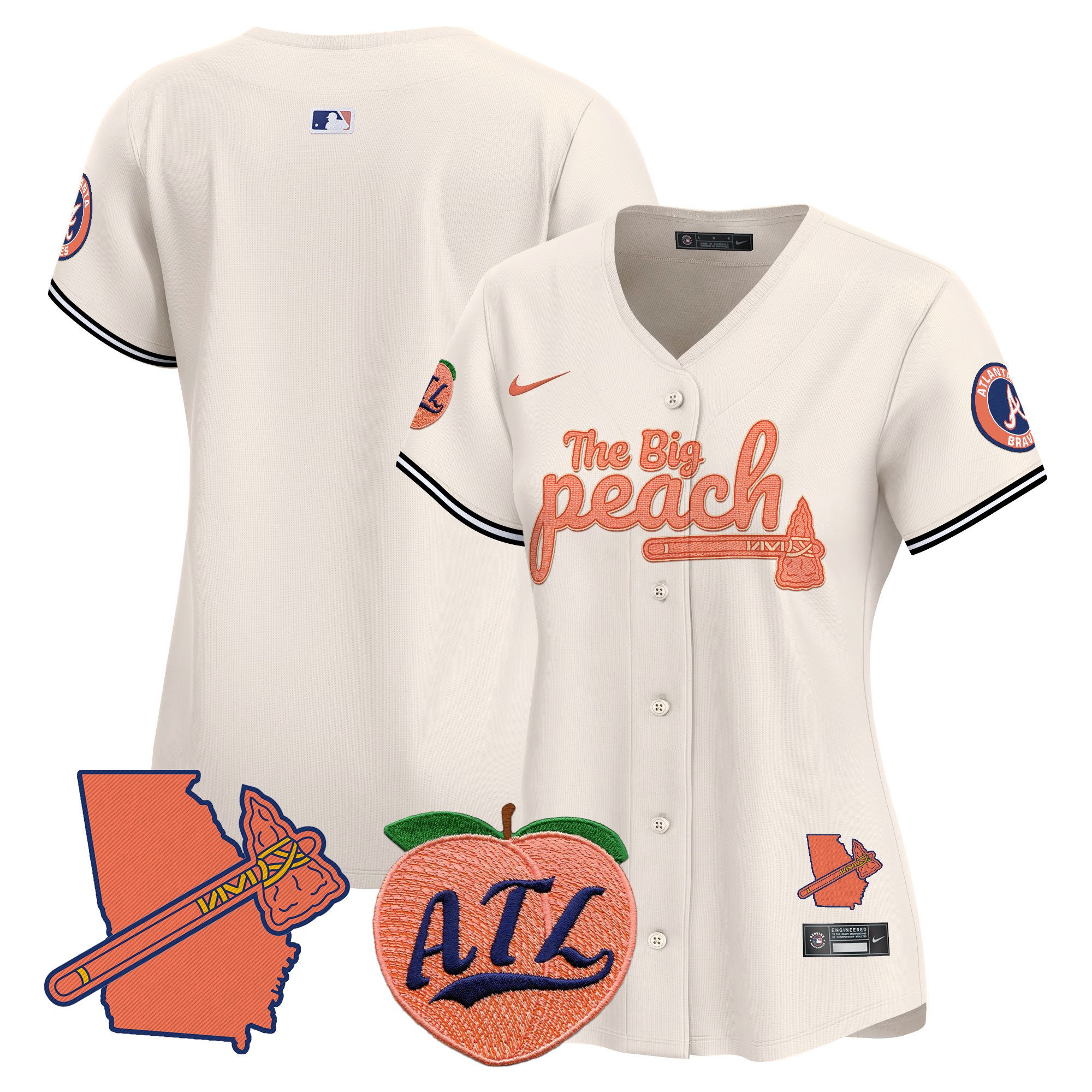 Women's Atlanta Braves The Big Peach Vapor Premier Limited Cream Jersey V2 - All Stitched