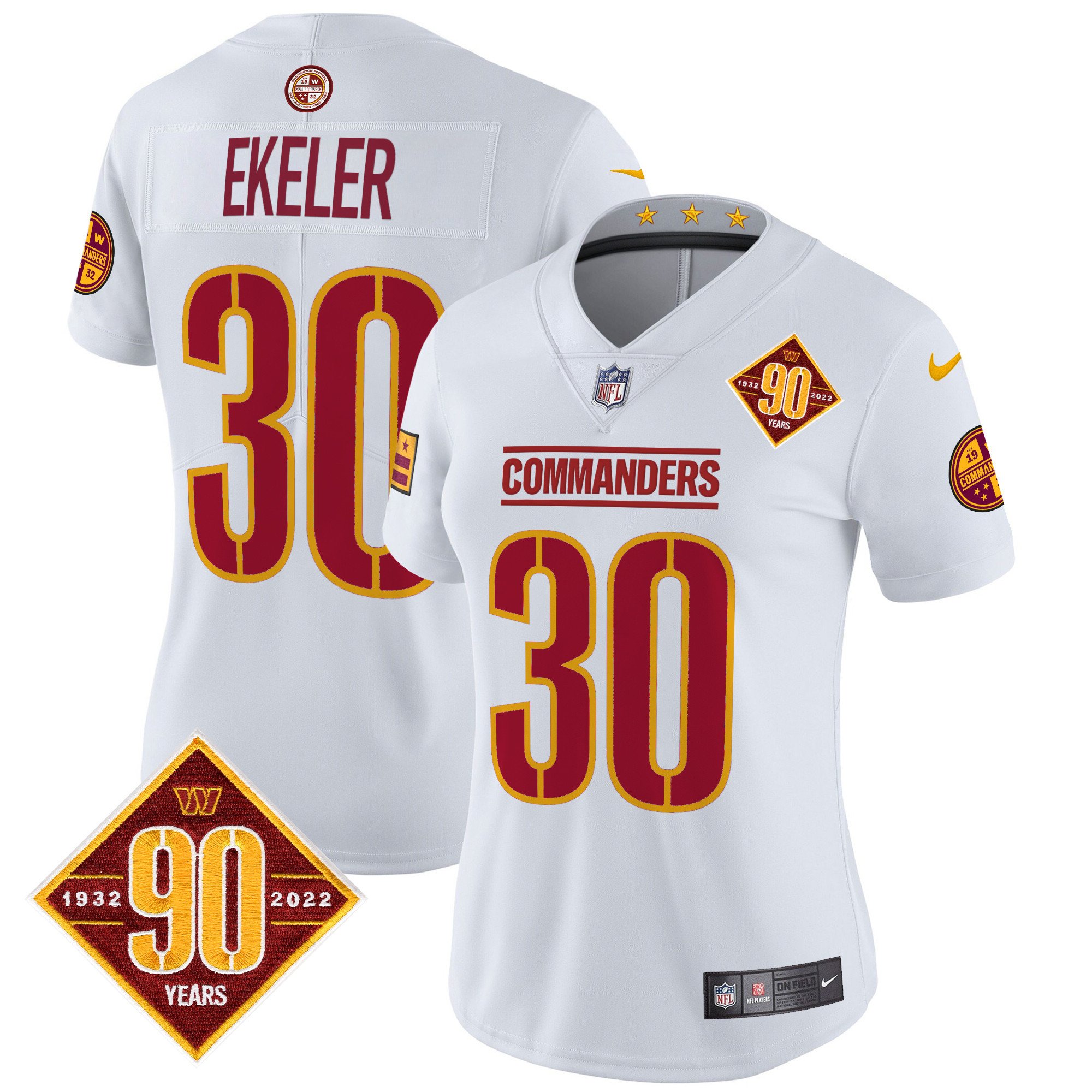 Women's Austin Ekeler Washington Commanders 90th Anniversary Patch Vapor Limited White Jersey - All Stitched