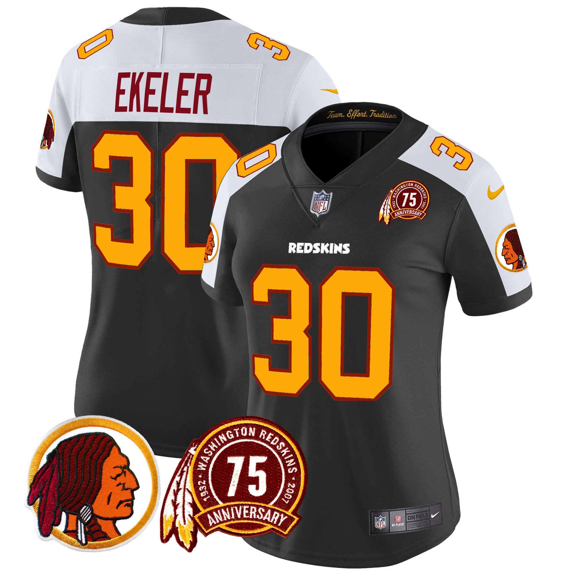 Women's Austin Ekeler Washington Redskins 75th Patch Throwback Vapor Limited Black Alternate Jersey - All Stitched