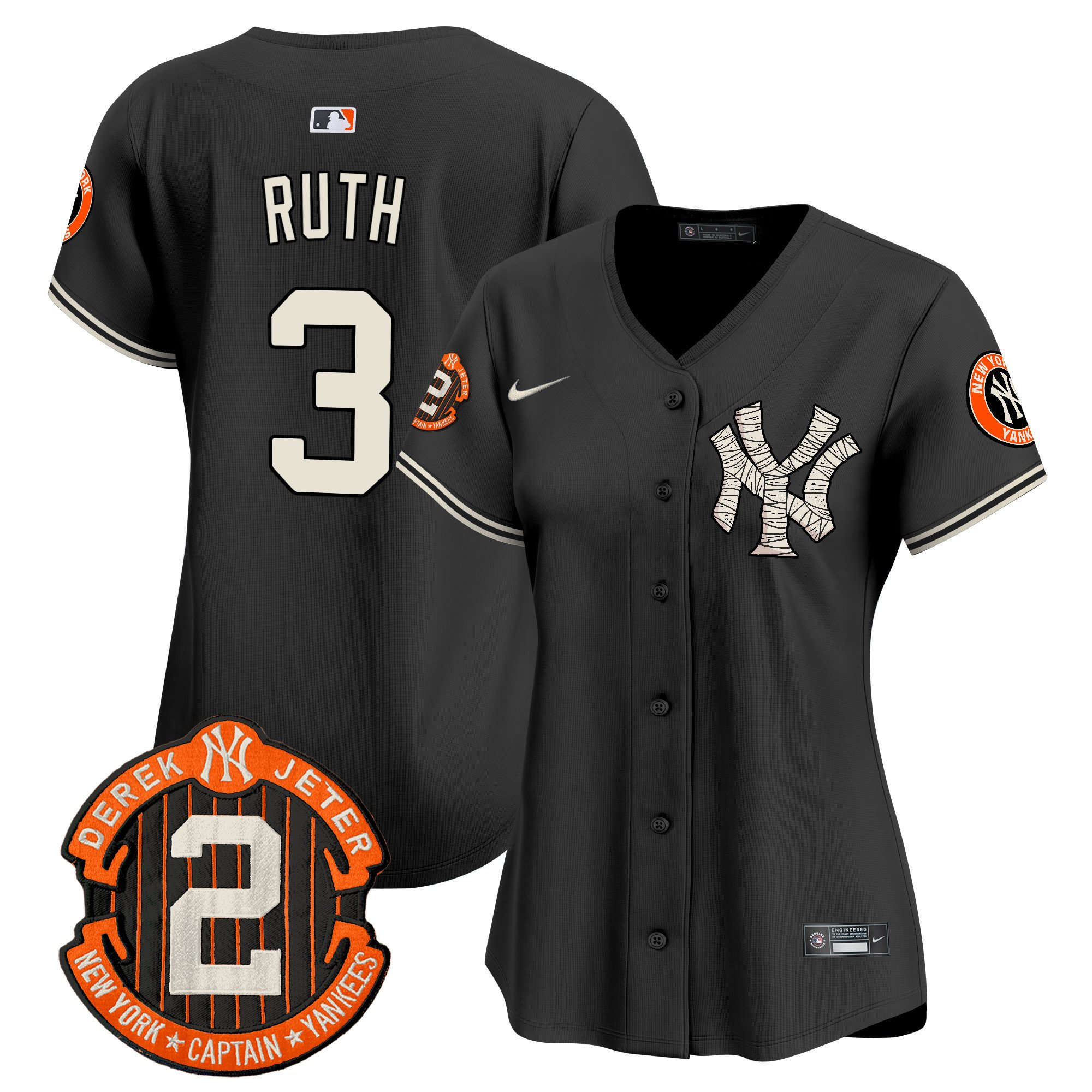 Women's Babe Ruth New York Yankees Halloween Vapor Premier Limited Black Jersey - All Stitched