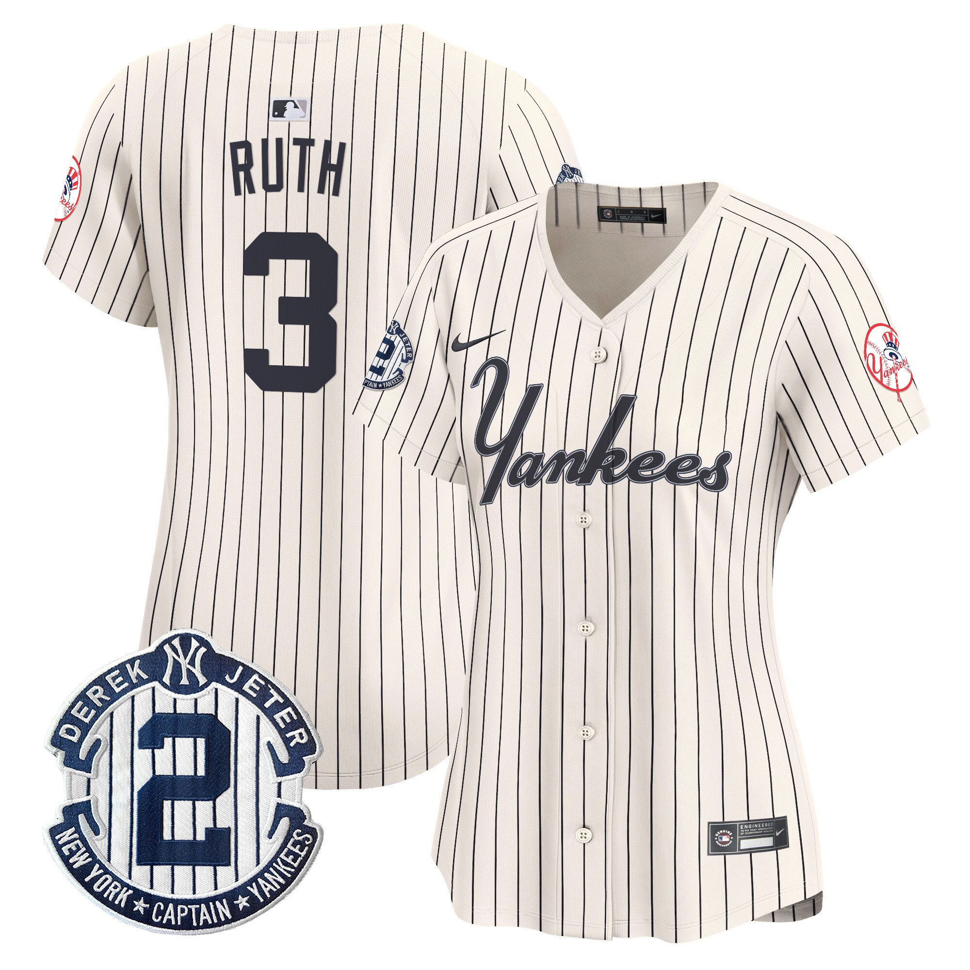 Women's Babe Ruth New York Yankees Throwback Vapor Premier Limited Pinstripe Cream Jersey - All Stitched