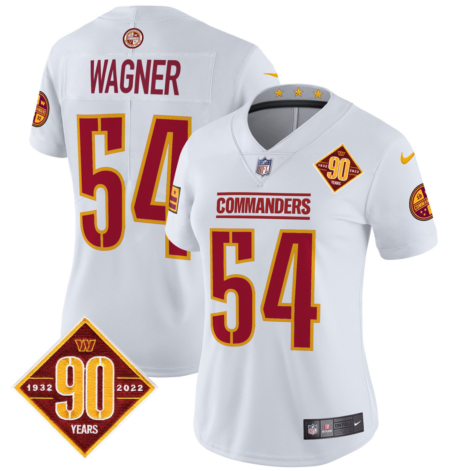 Women's Bobby Wagner Washington Commanders 90th Anniversary Patch Vapor Limited White Jersey - All Stitched