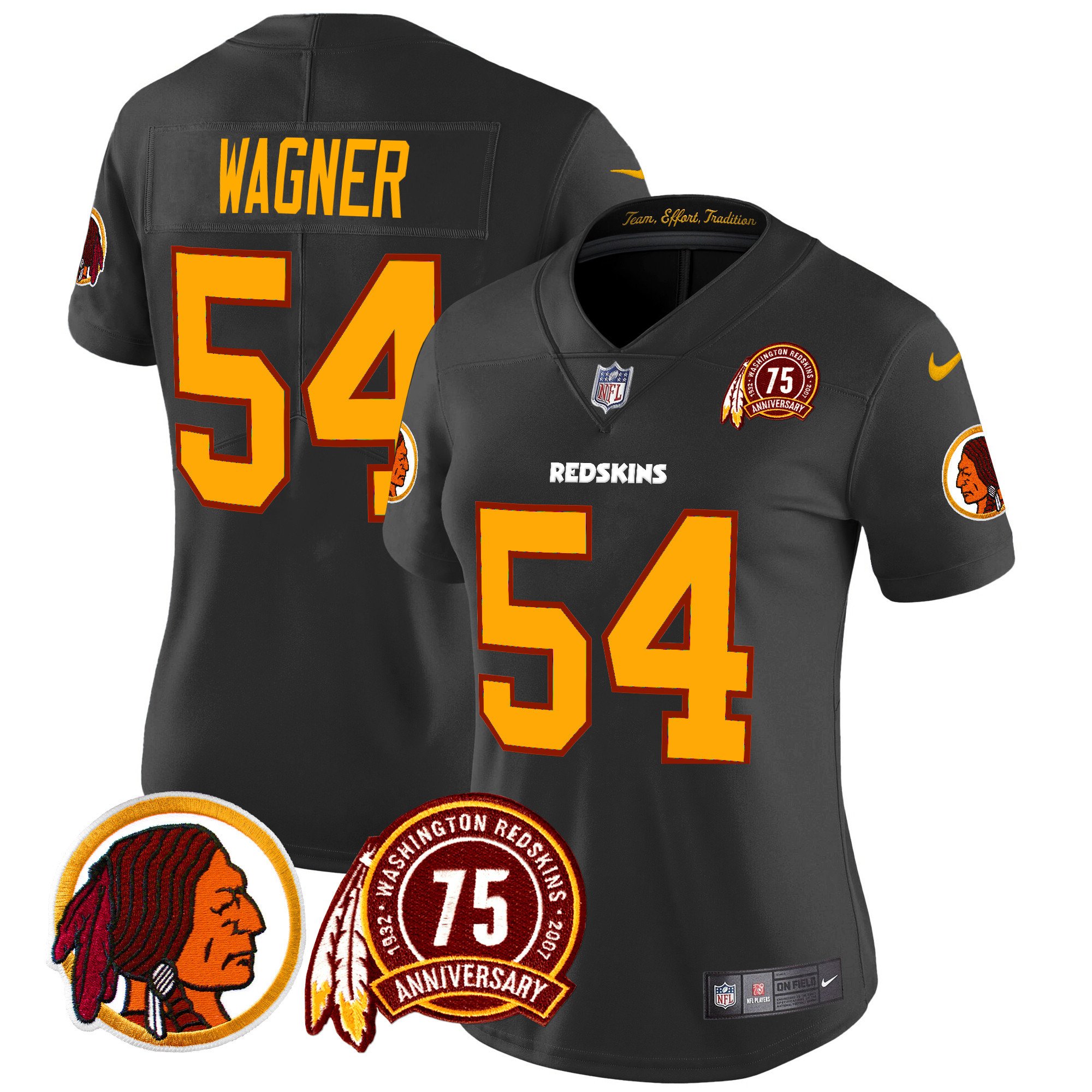 Women's Bobby Wagner Washington Redskins 75th Patch Throwback Vapor Limited Black Jersey - All Stitched