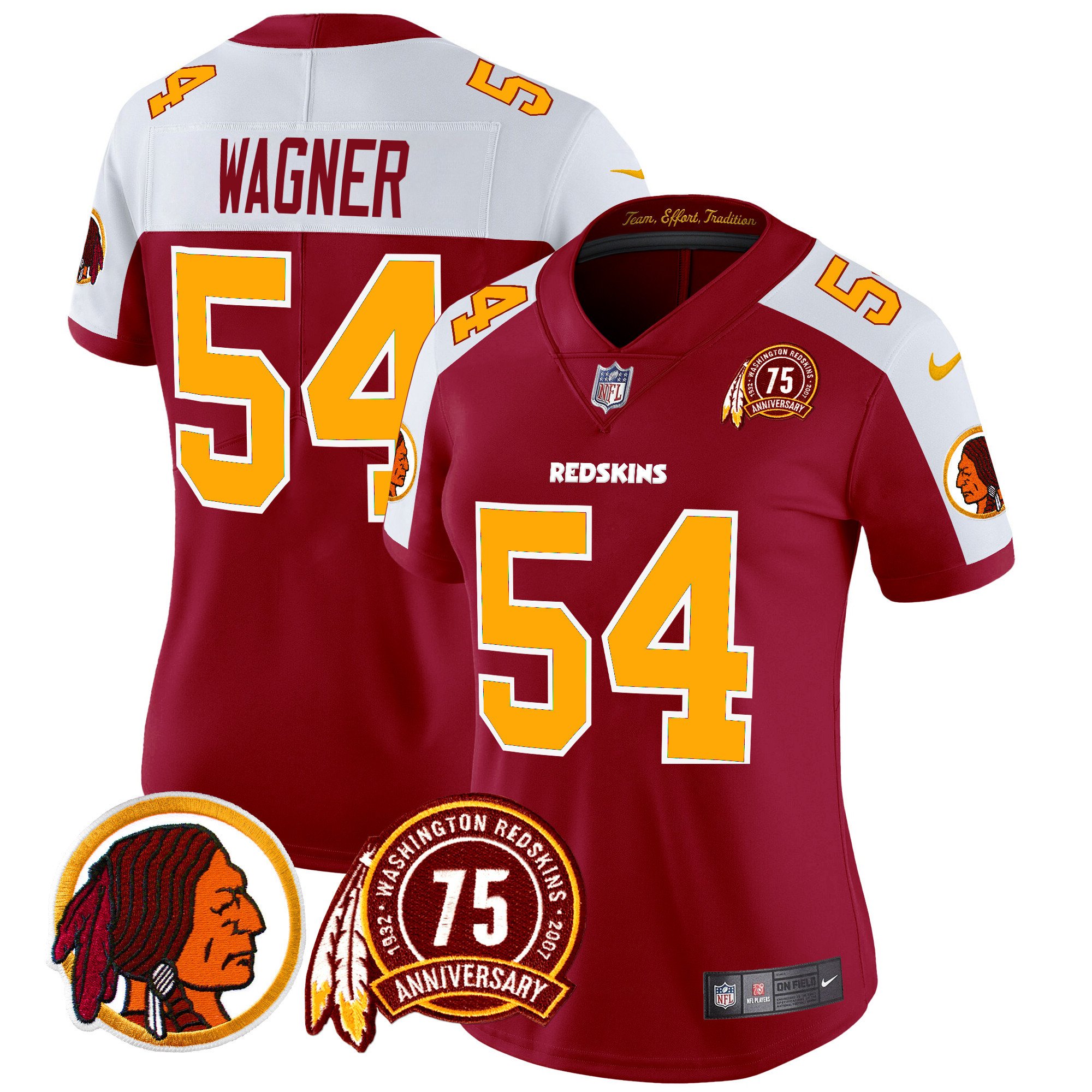 Women's Bobby Wagner Washington Redskins 75th Patch Throwback Vapor Limited Burgundy Alternate Jersey - All Stitched