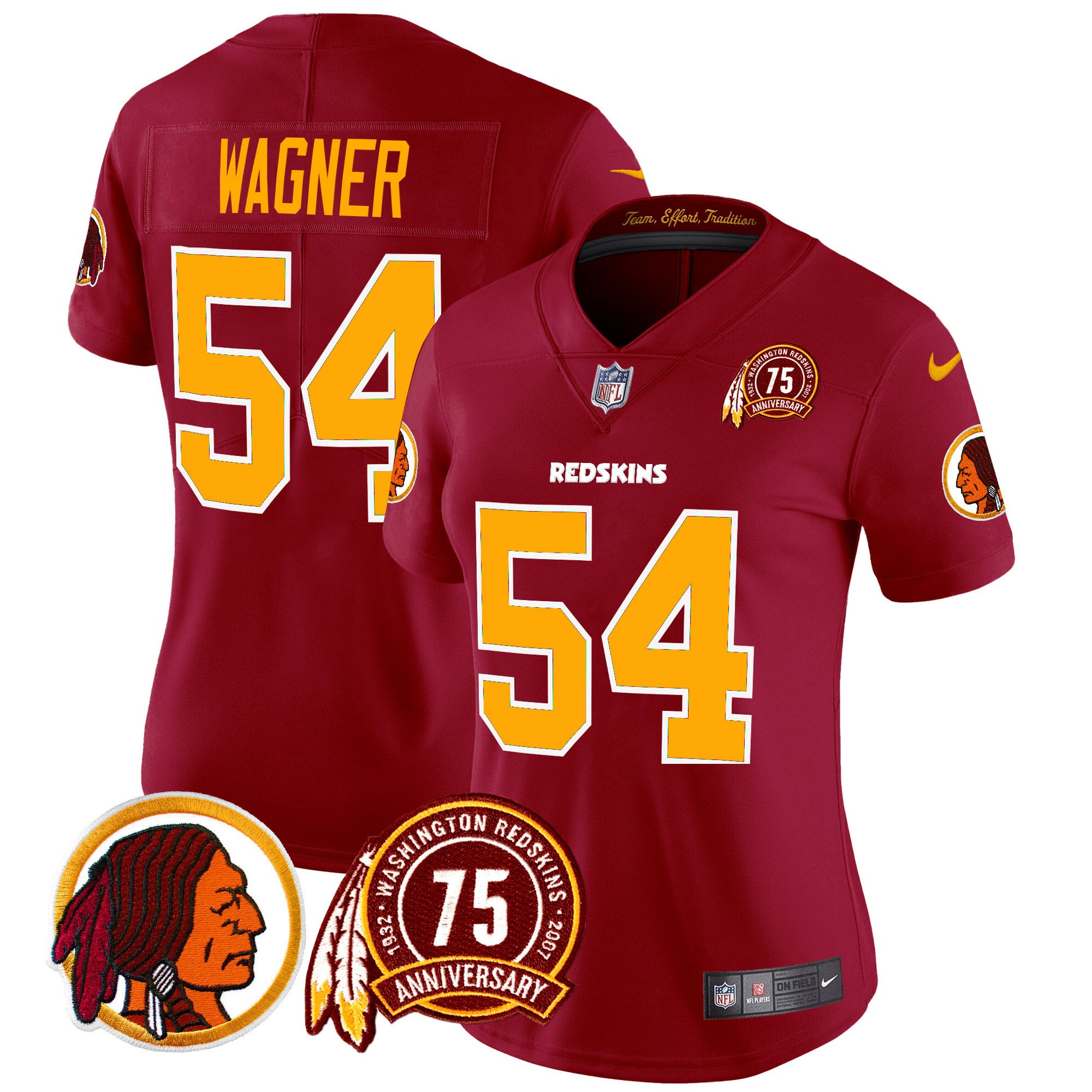 Women's Bobby Wagner Washington Redskins 75th Patch Throwback Vapor Limited Burgundy Jersey - All Stitched