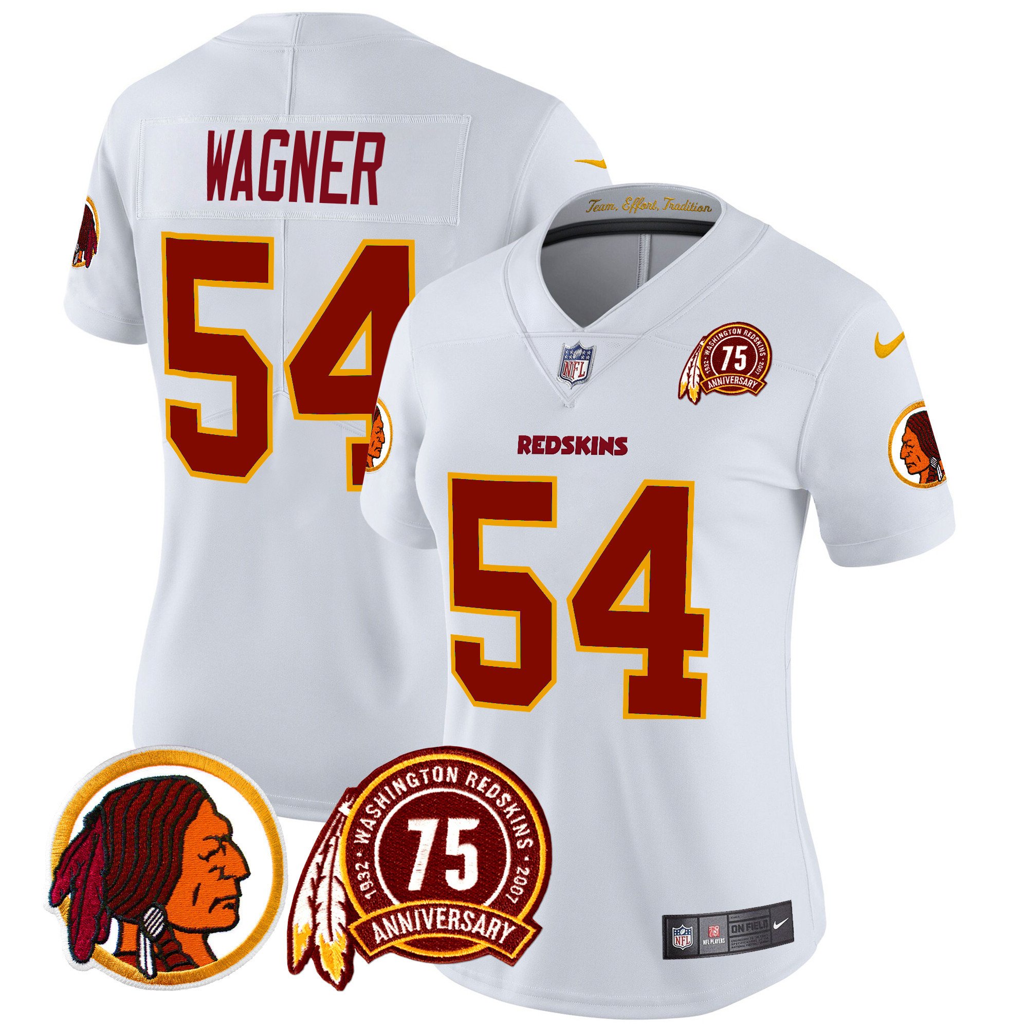 Women's Bobby Wagner Washington Redskins 75th Patch Throwback Vapor Limited White Jersey - All Stitched