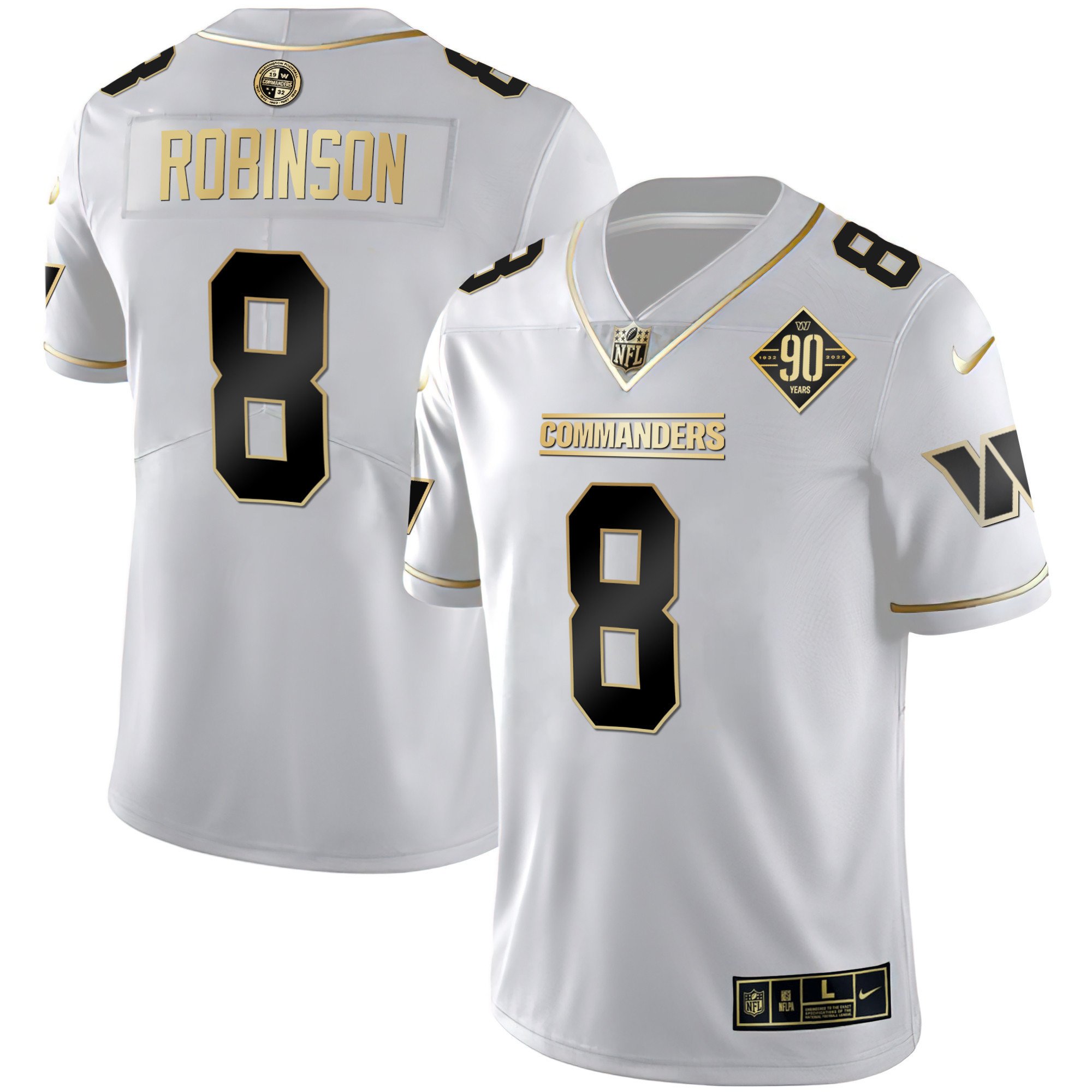 Women's Brian Robinson Washington Commanders White Gold & Black Gold Vapor Limited White Gold Jersey - All Stitched
