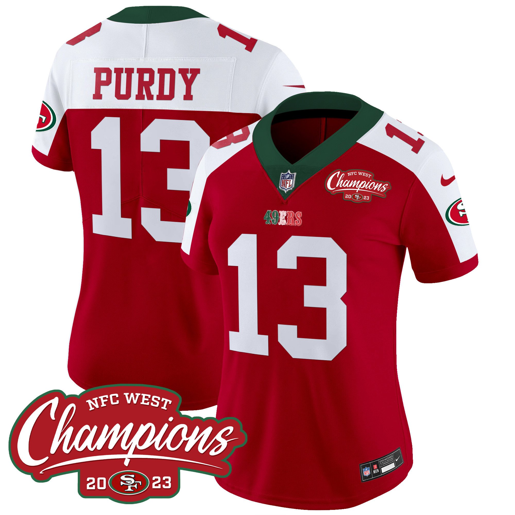 Women's Brock Purdy San Francisco 49ers Mexico 2023 NFC West Champions Patch Vapor Red Alternate Jersey - All Stitched