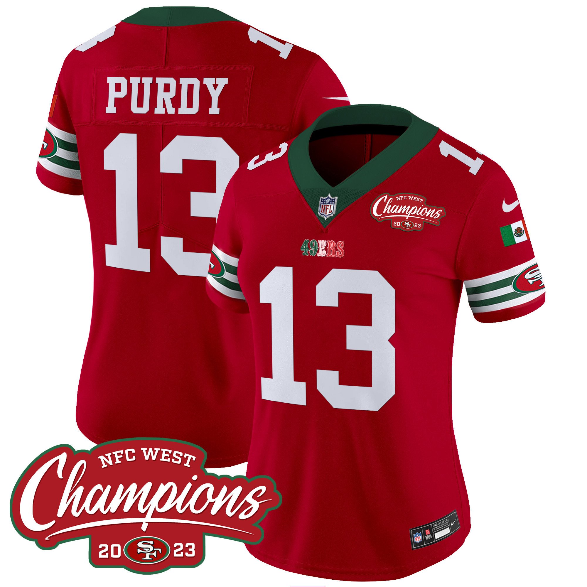 Women's Brock Purdy San Francisco 49ers Mexico 2023 NFC West Champions Patch Vapor Red Jersey - All Stitched