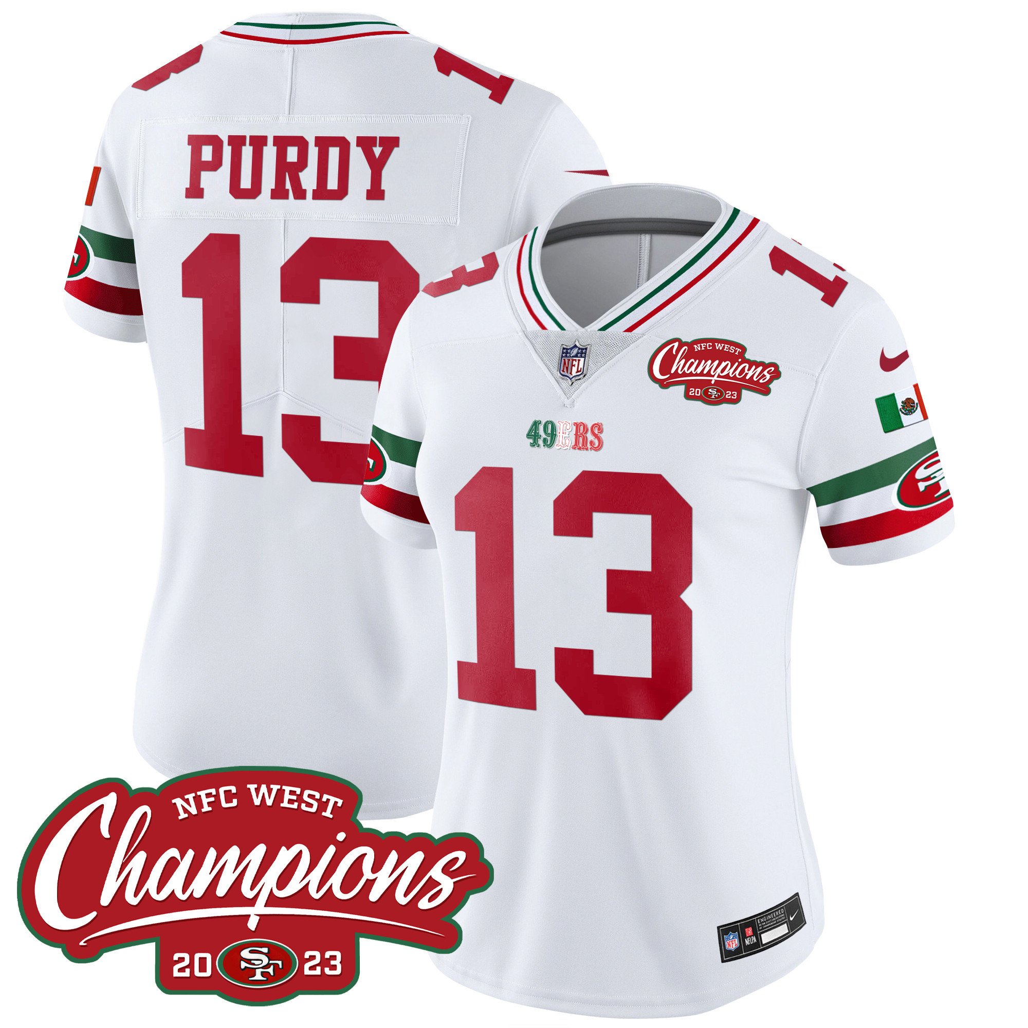 Women's Brock Purdy San Francisco 49ers Mexico 2023 NFC West Champions Patch Vapor White Jersey - All Stitched