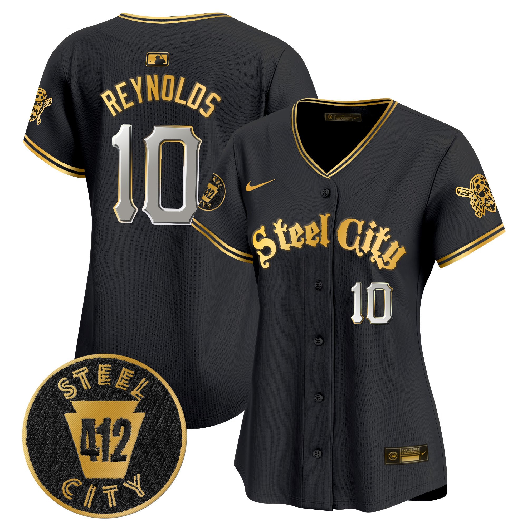 Women's Bryan Reynolds Pittsburgh Pirates 412 Patch Vapor Premier Limited Black Gold Jersey V5 - All Stitched