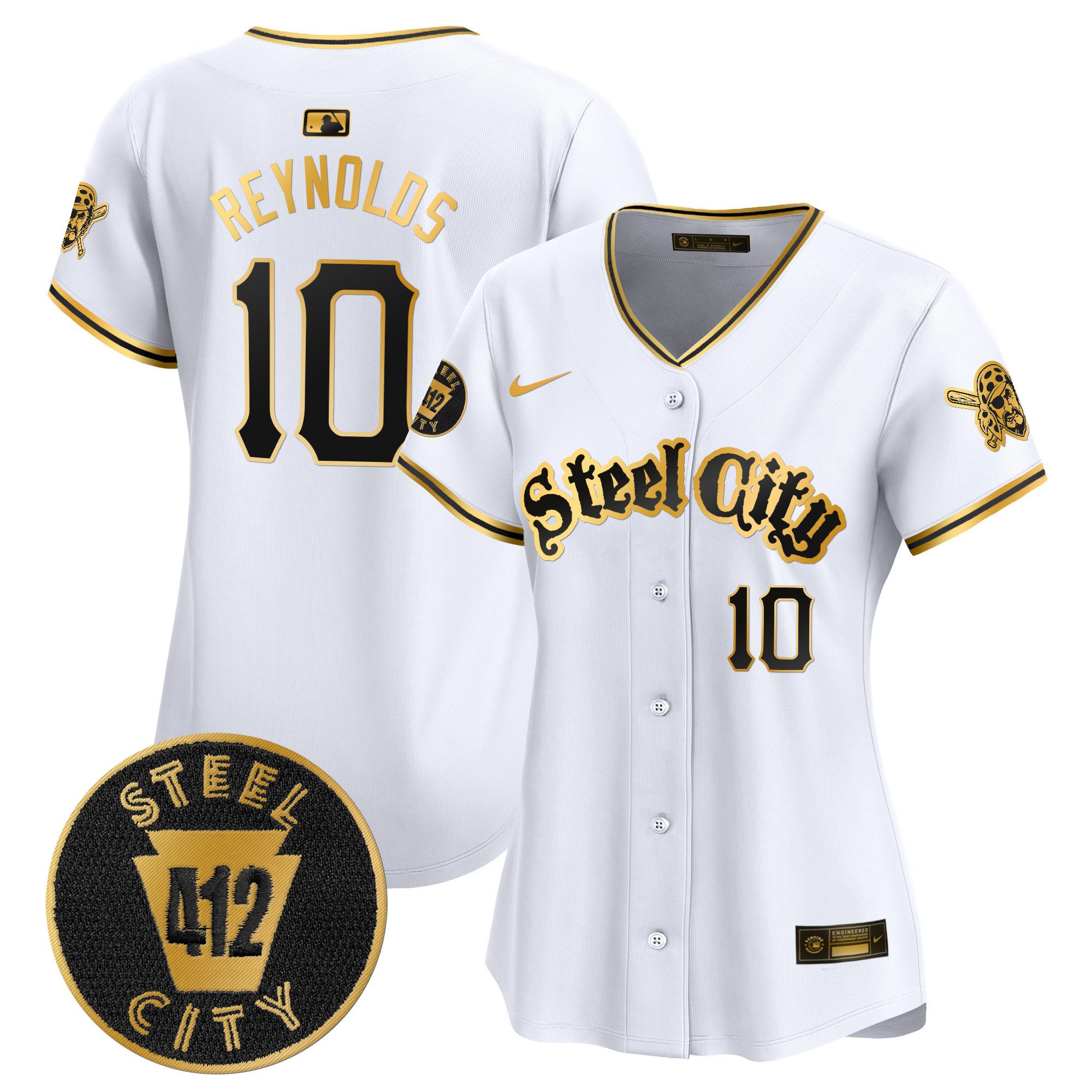 Women's Bryan Reynolds Pittsburgh Pirates 412 Patch Vapor Premier Limited White Gold Jersey V5 - All Stitched